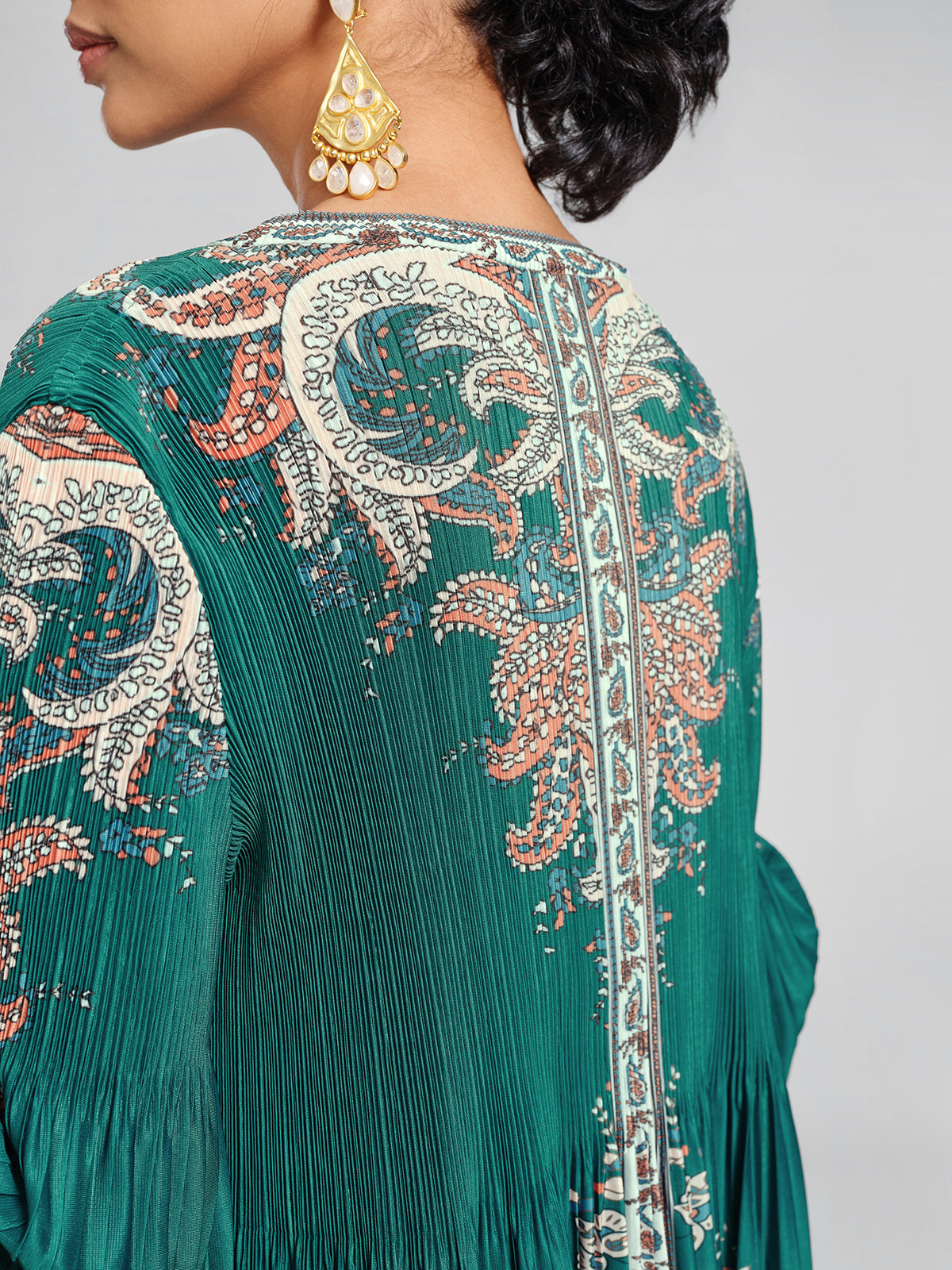 Printed Pleated Lantern Sleeve Dress
