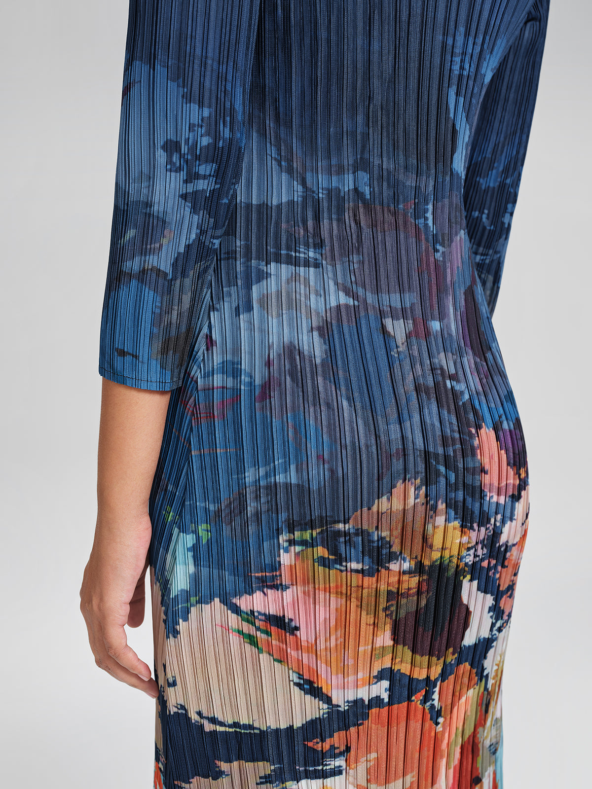 Stretch Pleated Asymmetric Artistic Print Dress