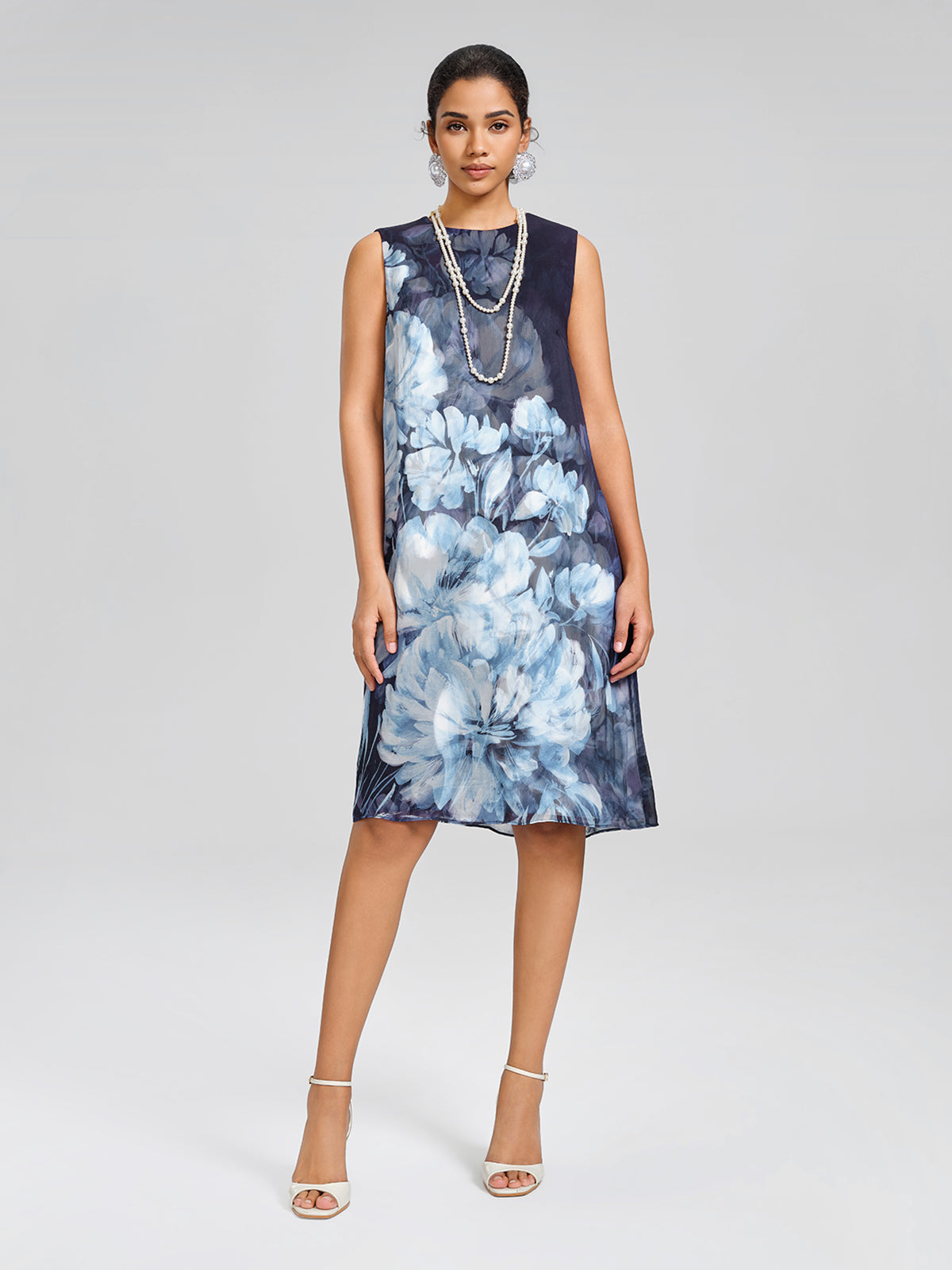 Double-Layer Artistic Print Sleeveless Dress