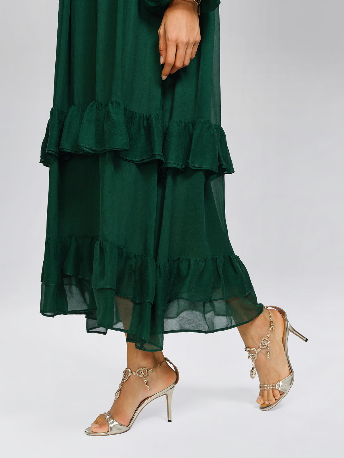 Silk Beaded Tie-Neck Dress