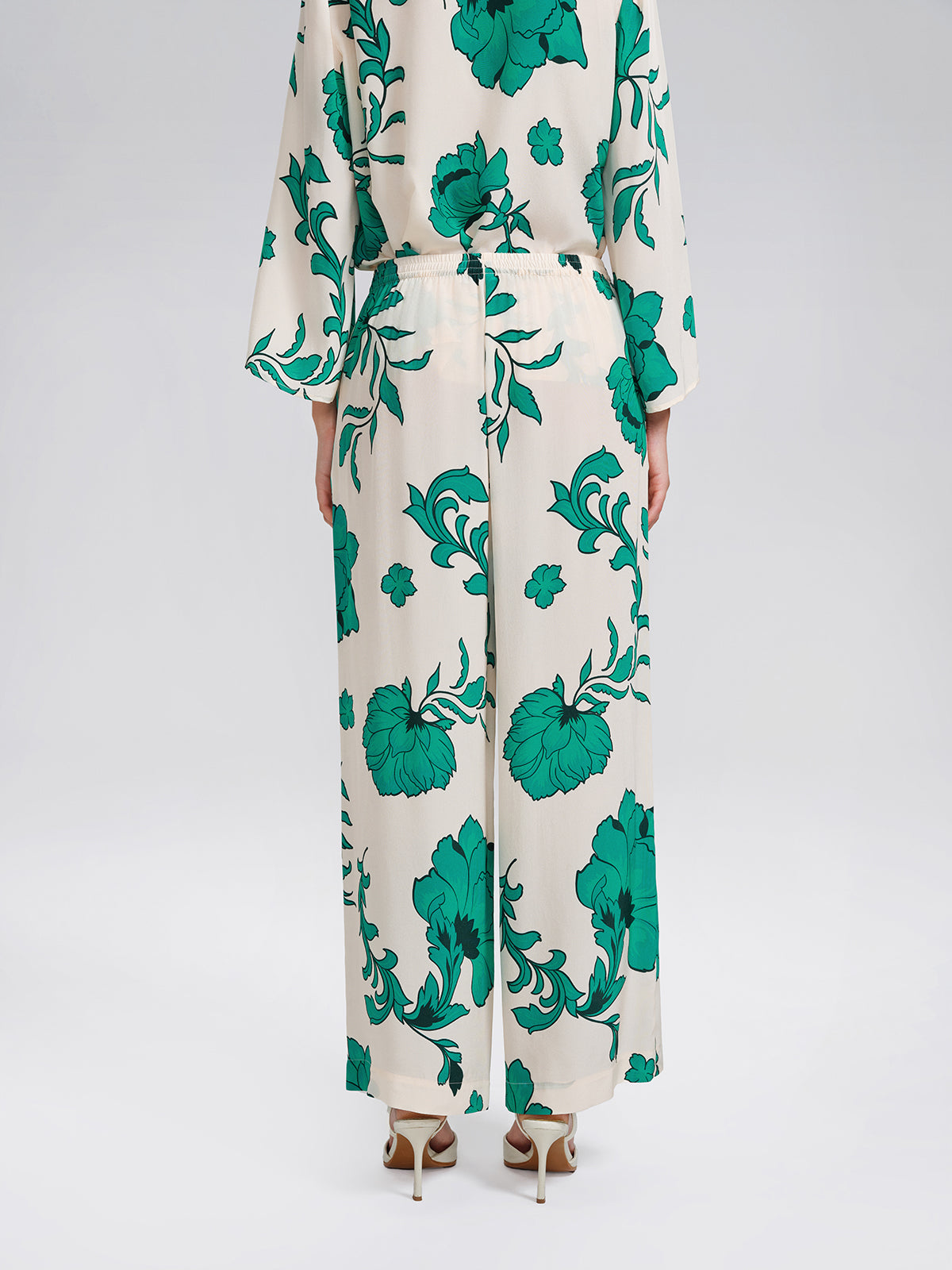 100% Silk Drawstring Waist Elastic Wide-Leg Pants