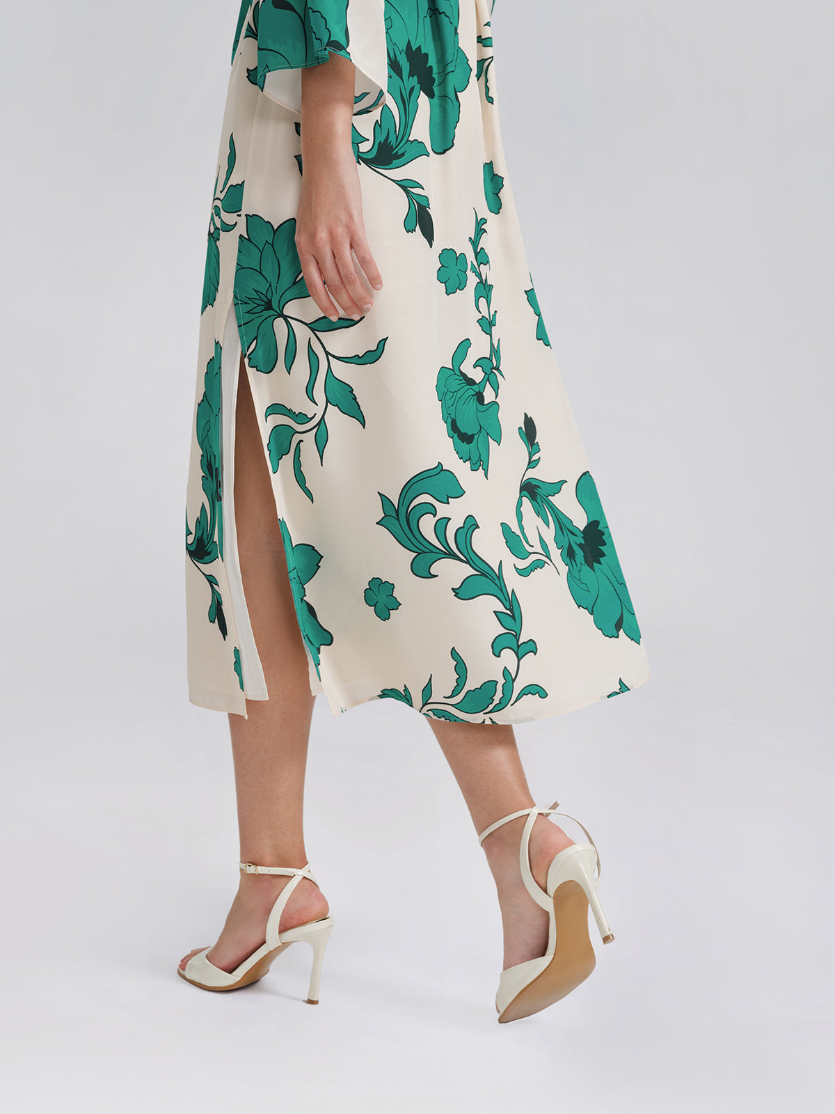 100% Silk Nine-Quarter Sleeve Straight Maxi Dress (Wait Rope Included)