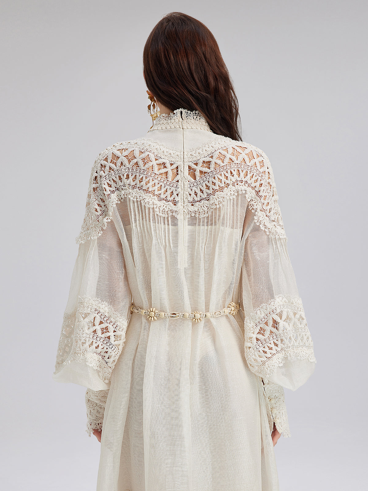 French Linen Openwork Lace Dress