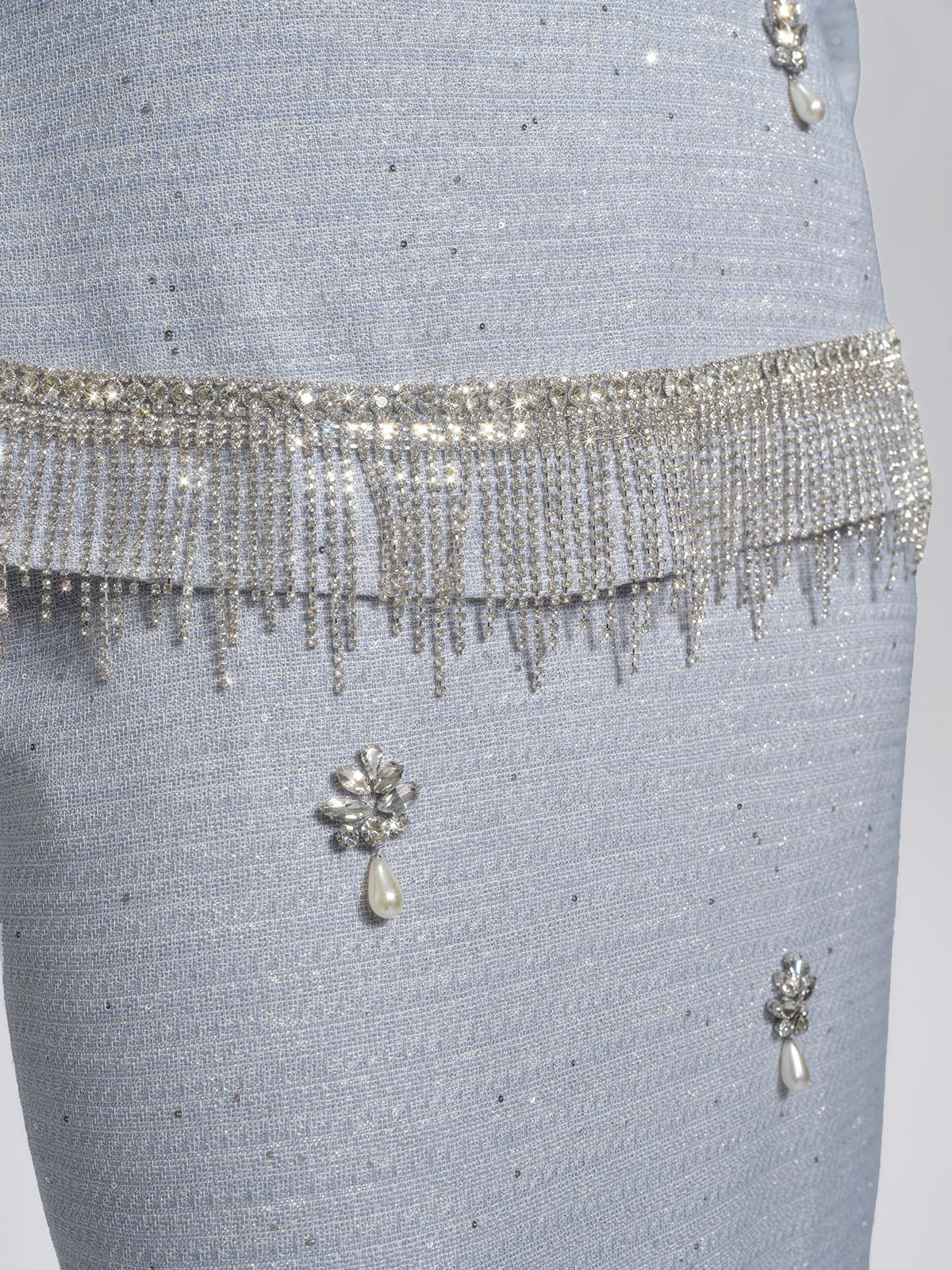 Textured Tweed Beaded Straight Skirt