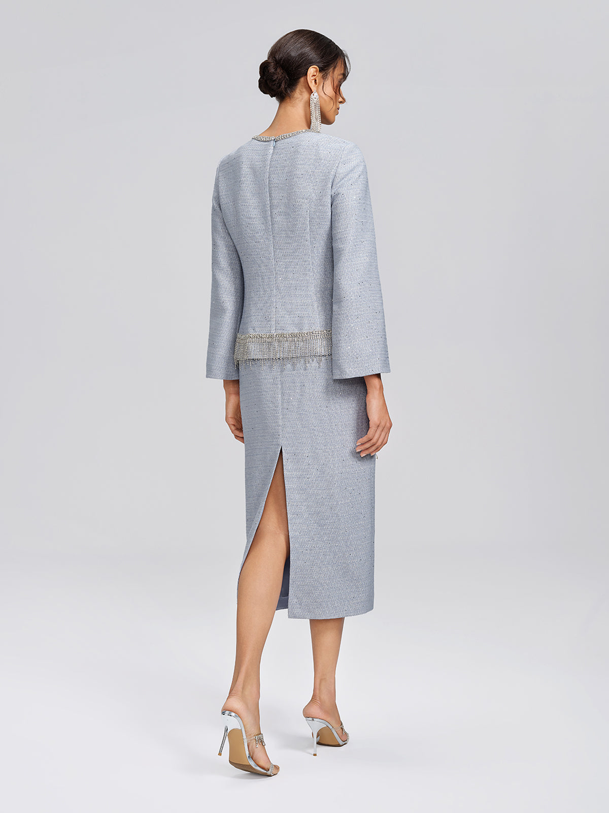 Textured Tweed Beaded Straight Skirt
