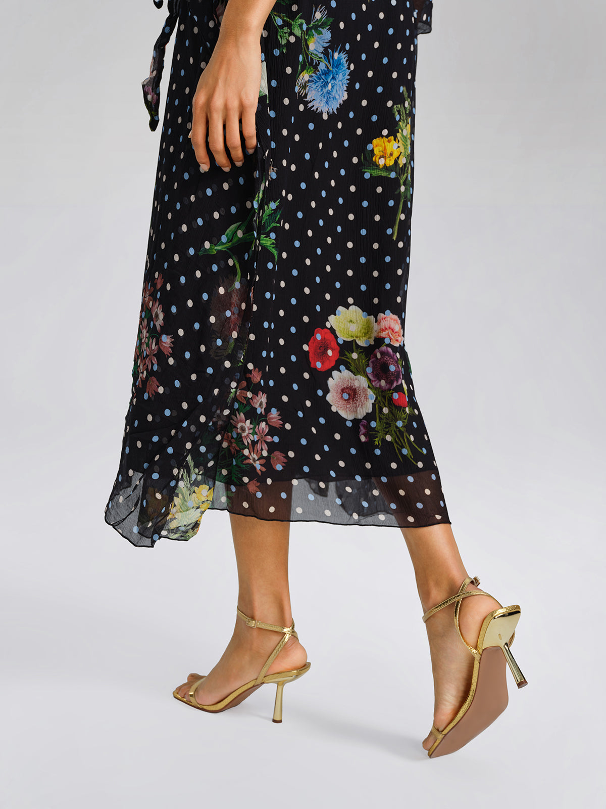 Silk Polka-Dot Print Batwing-Sleeves Dress (Slip Dress Included)