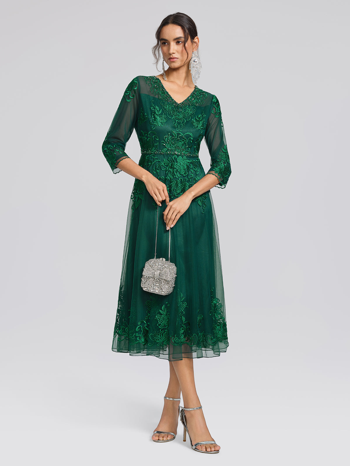 Floral Leaf Vine Embroidery Tulle Dress