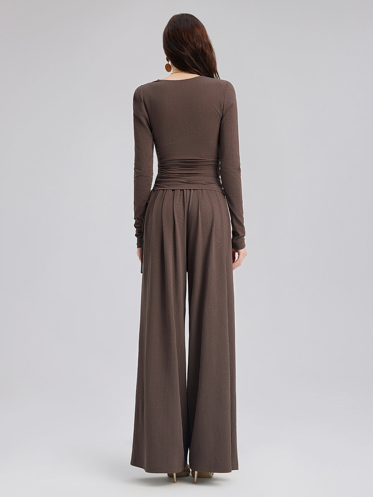 Ruched Wrap V-Neck Knit Top