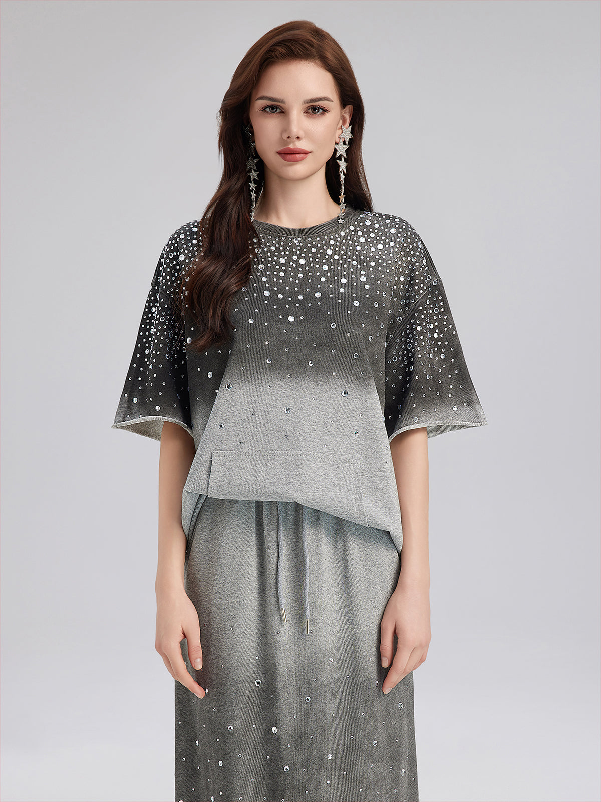 Gradient-Coated Rhinestone Knit Tee