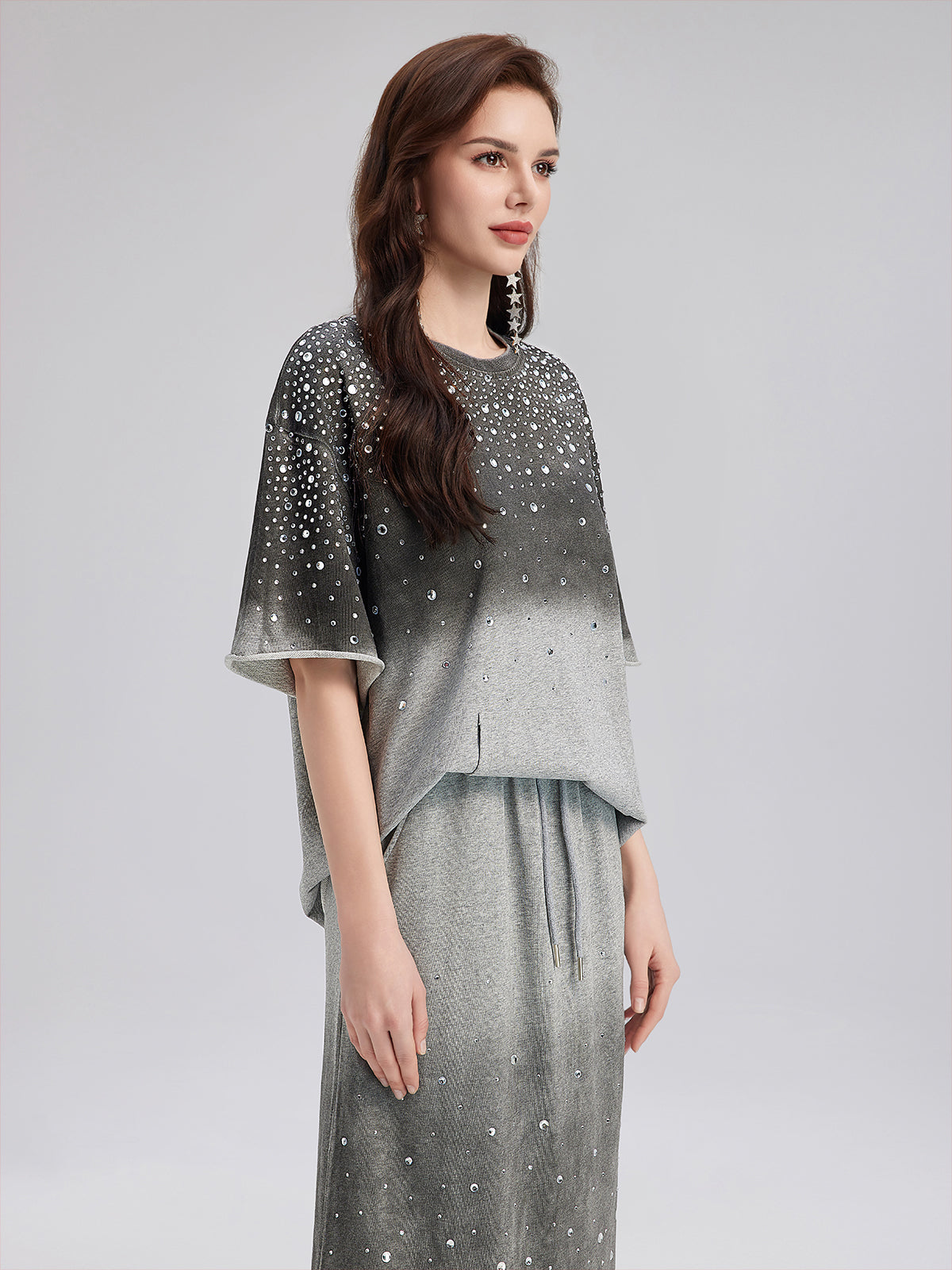 Gradient-Coated Rhinestone Knit Tee