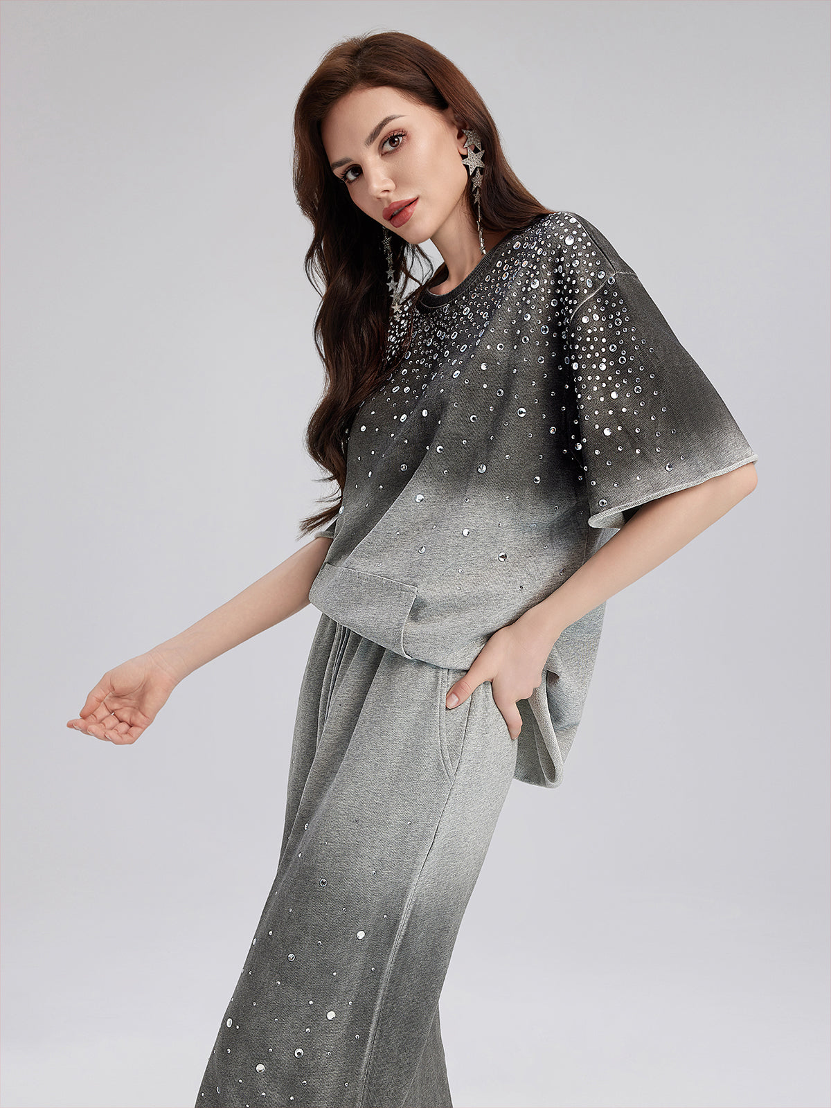 Gradient-Coated Rhinestone Knit Tee