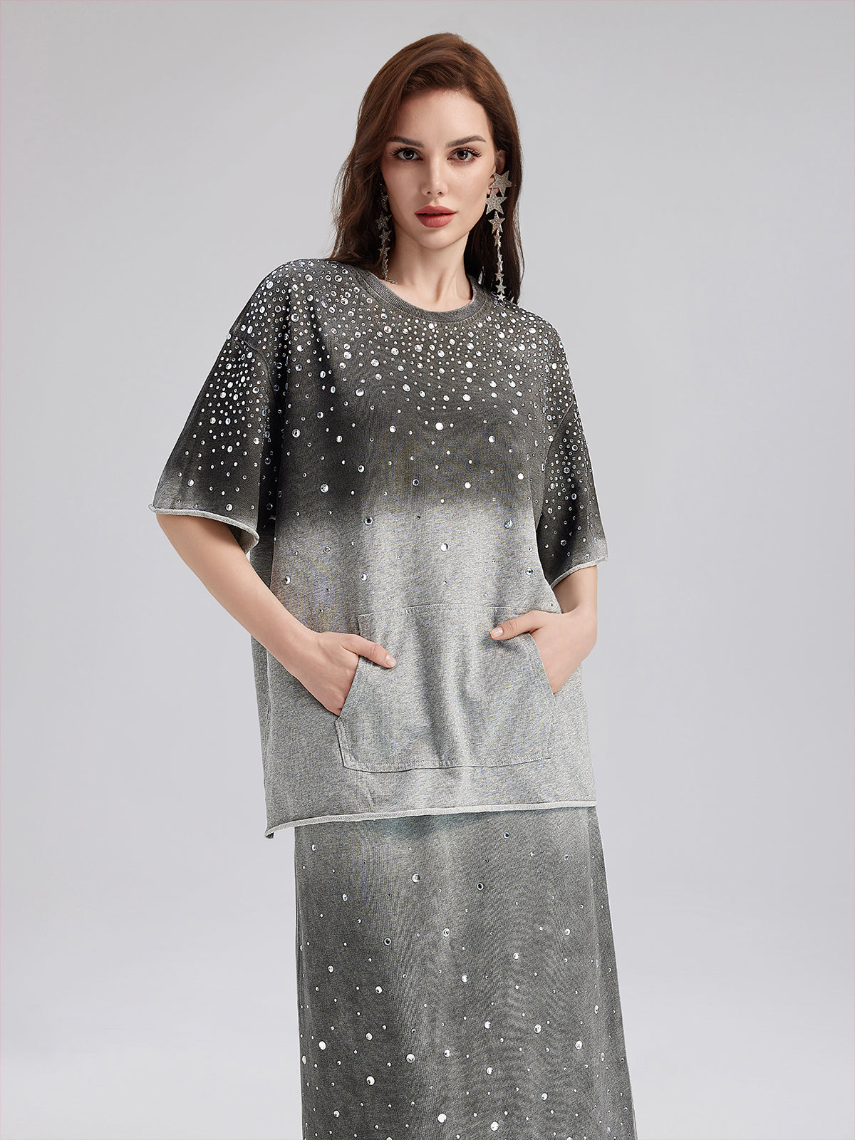 Gradient-Coated Rhinestone Knit Tee