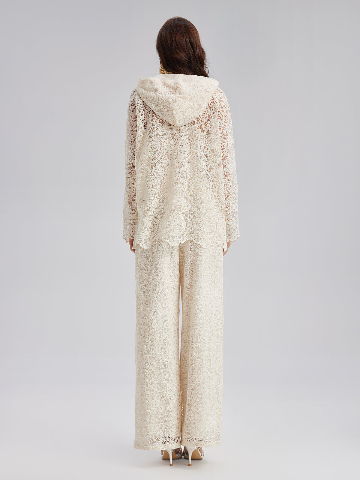 French Lace Floral Wide Leg Pants