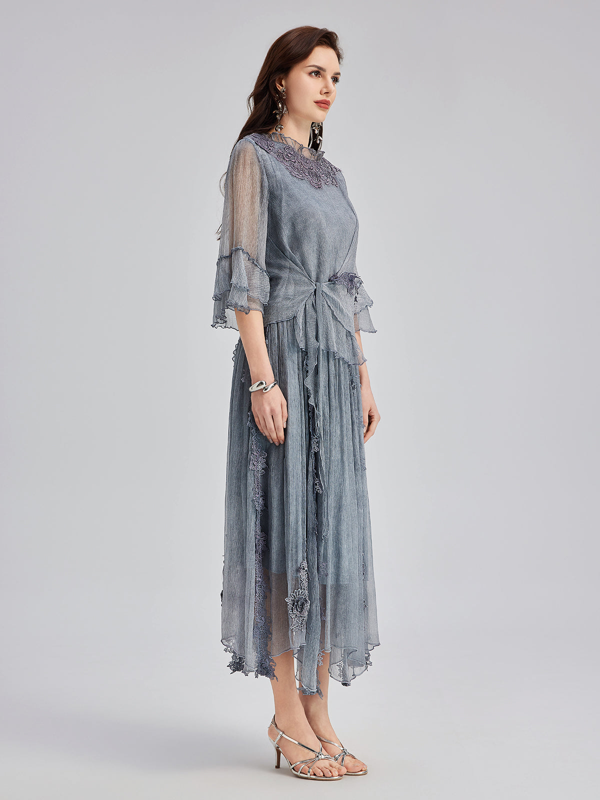 Elegant 3D Lace Dyed Silk Skirt