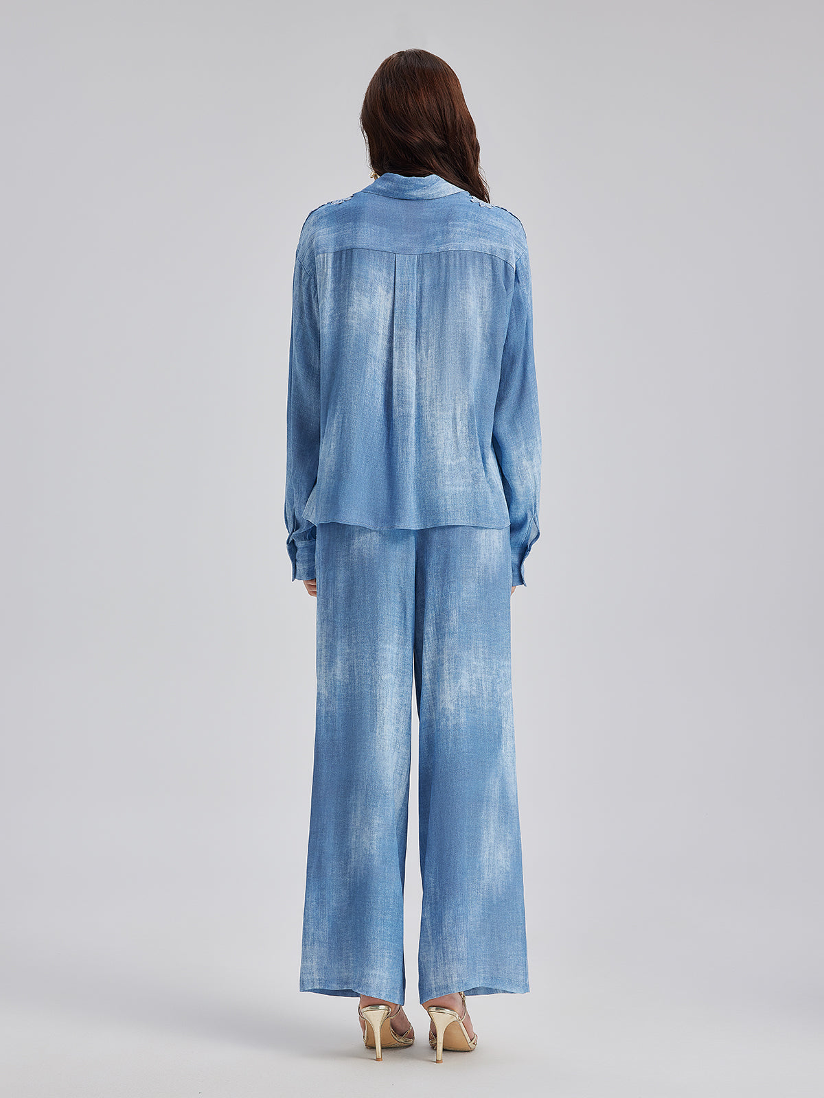 Appliqué Embroidery Denim Gradient Shirt