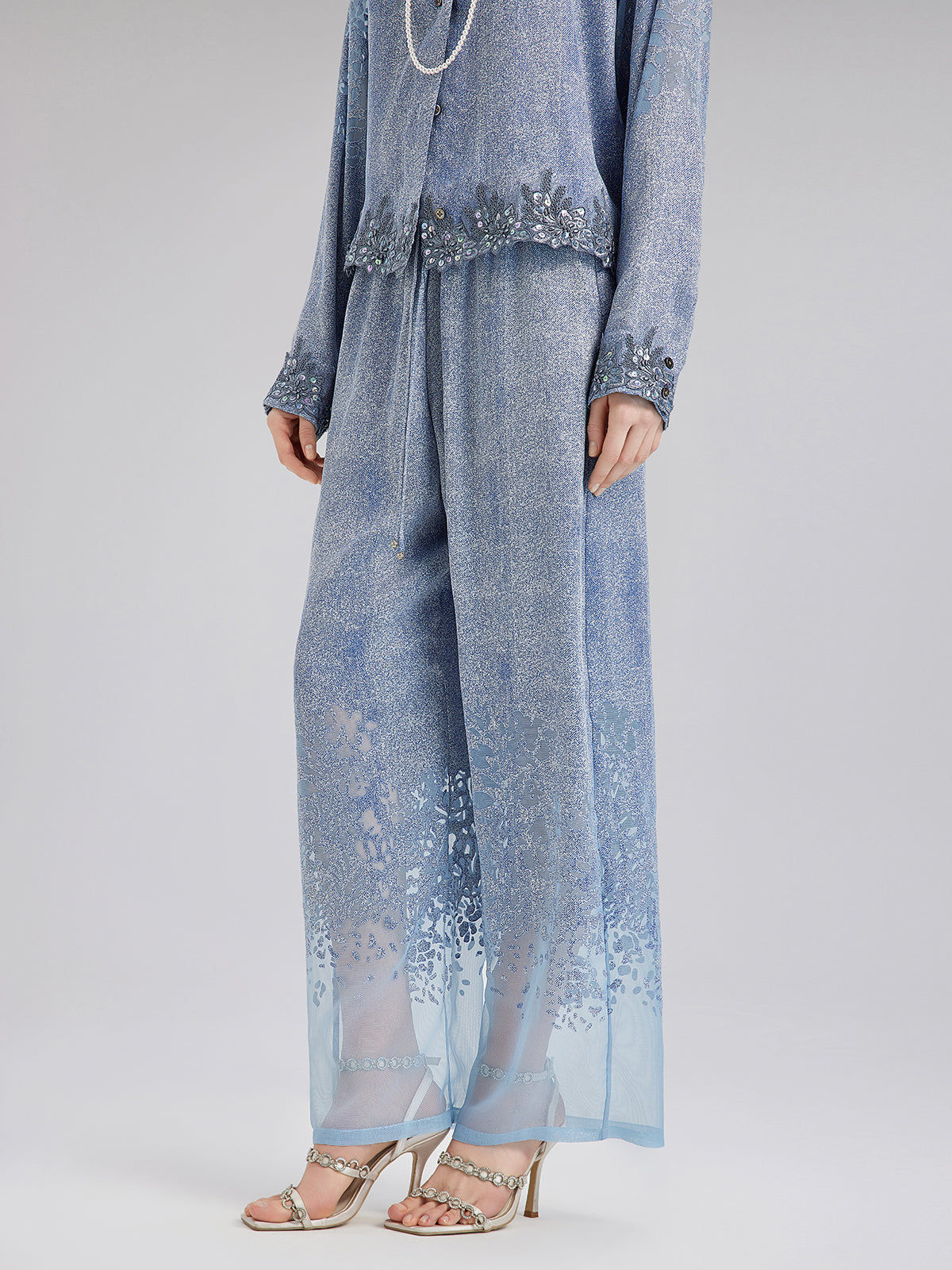 Custom Denim-Effect Gradient Elastic Trousers