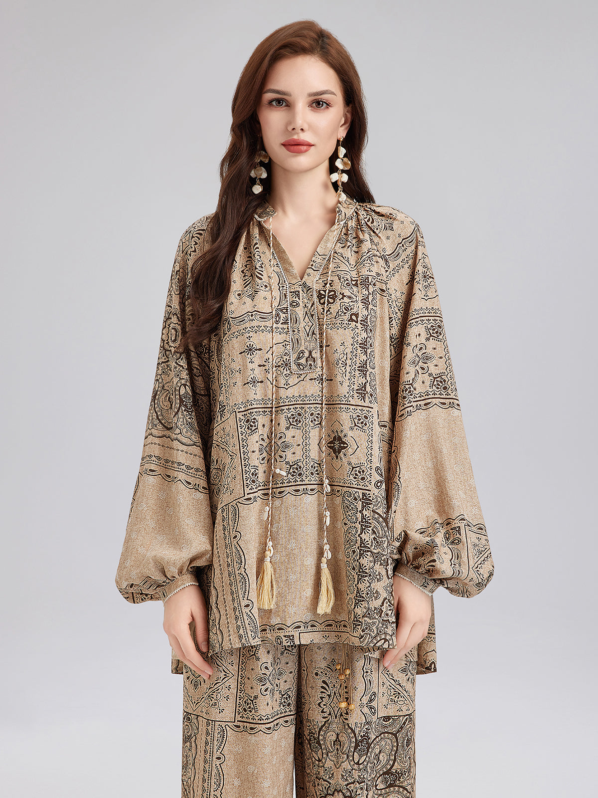 Final Sale | Paisley Cotton-Linen Vacation Relaxed Blouse
