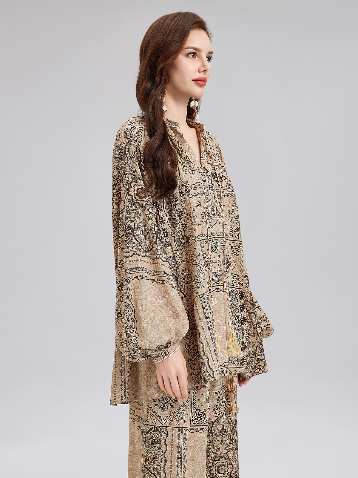 Final Sale | Paisley Cotton-Linen Vacation Relaxed Blouse