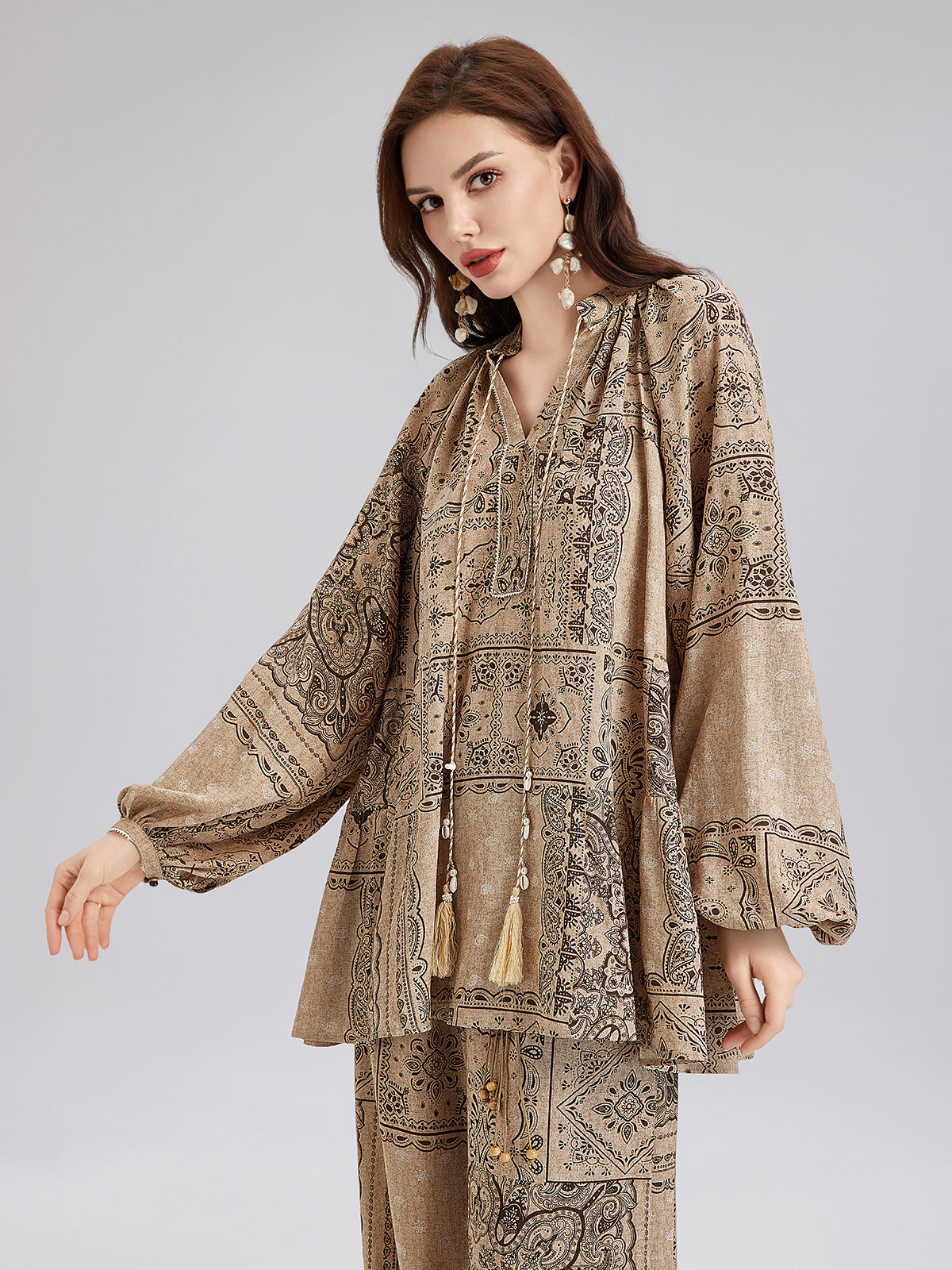 Final Sale | Paisley Cotton-Linen Vacation Relaxed Blouse