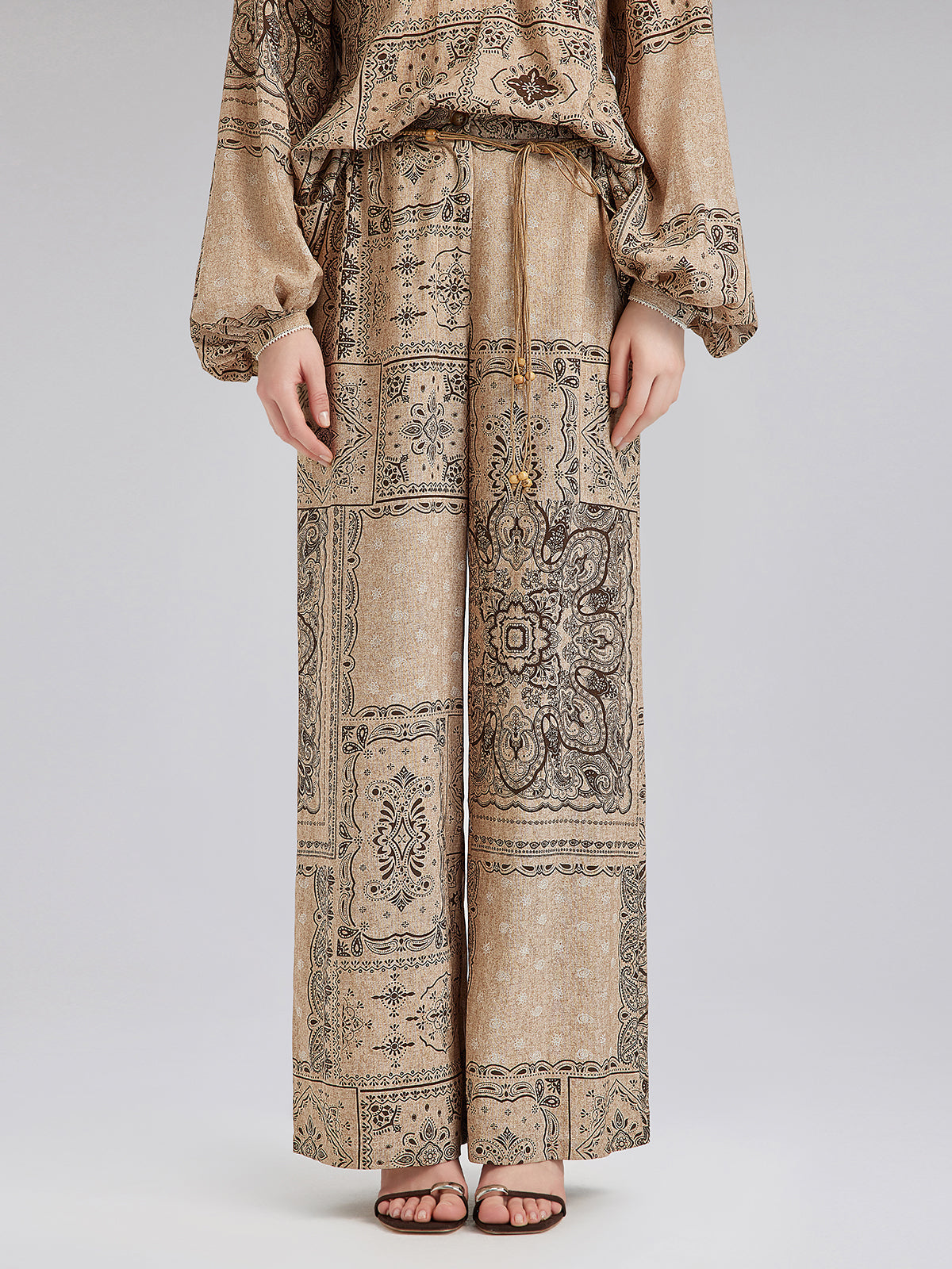 Final Sale | Paisley Print Vacation Wide-Leg Pants with Belt