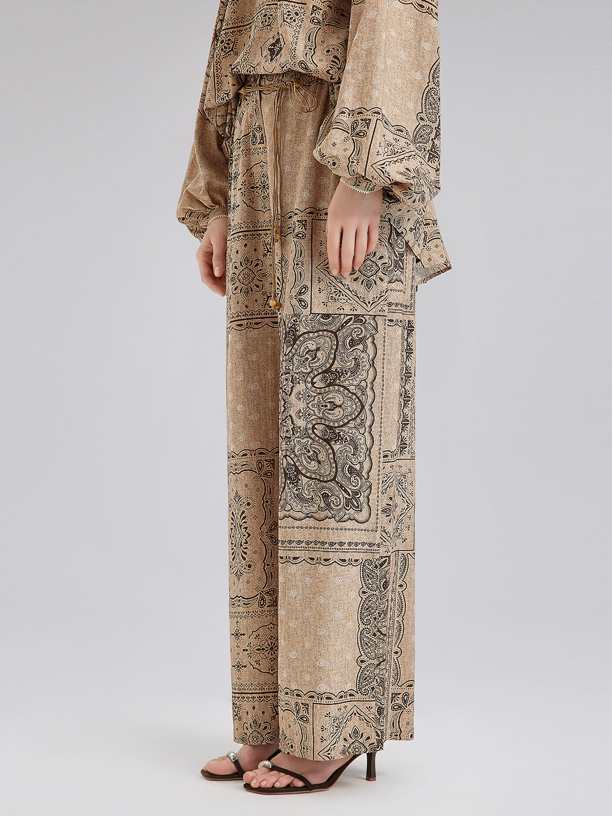 Final Sale | Paisley Print Vacation Wide-Leg Pants with Belt
