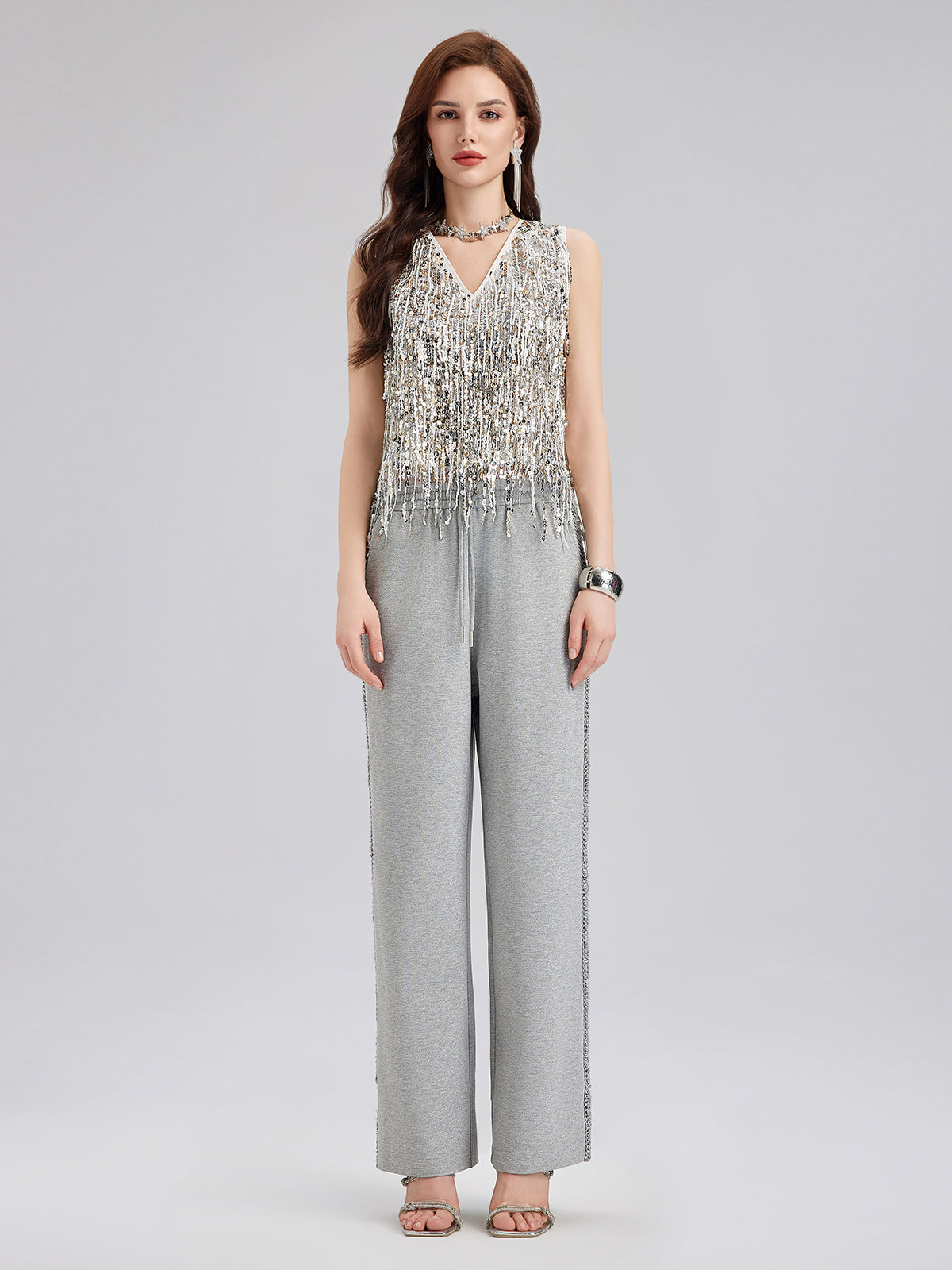 Tassel Sequin Embroidered V-Neck Vest