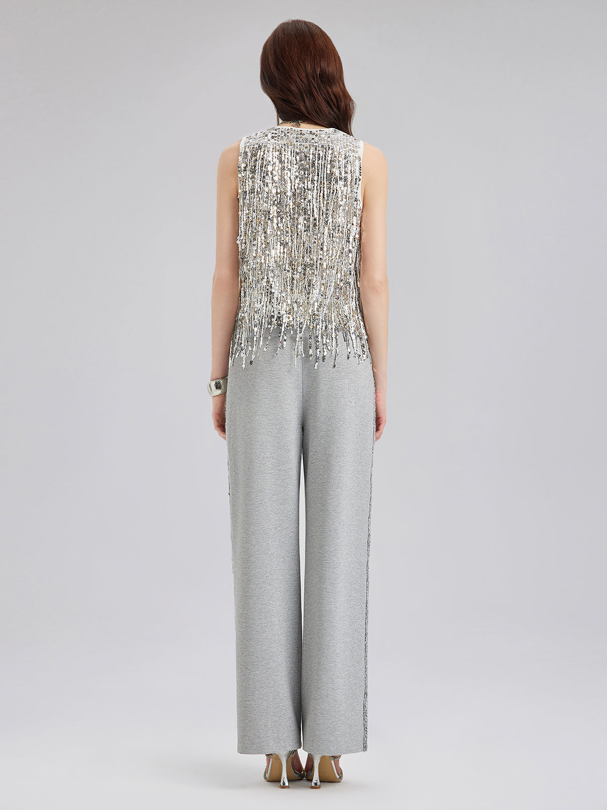 Tassel Sequin Embroidered V-Neck Vest