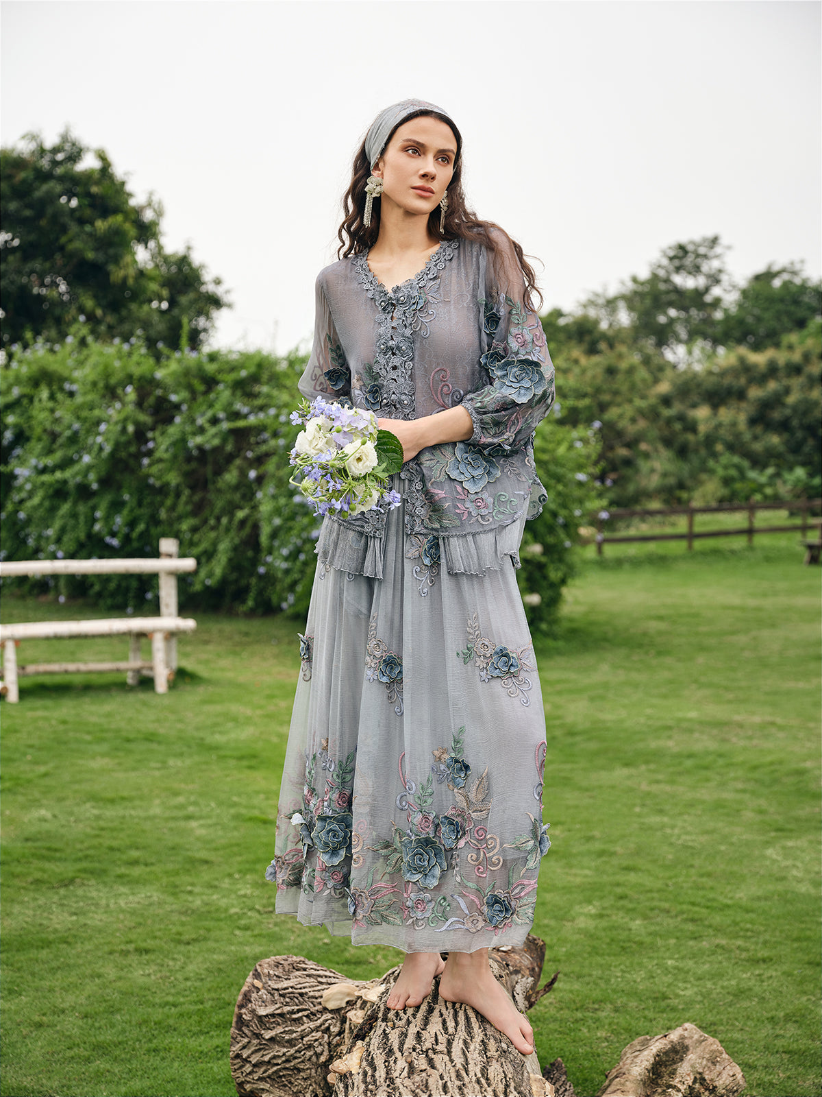 Handcrafted 3D Floral Silk Top