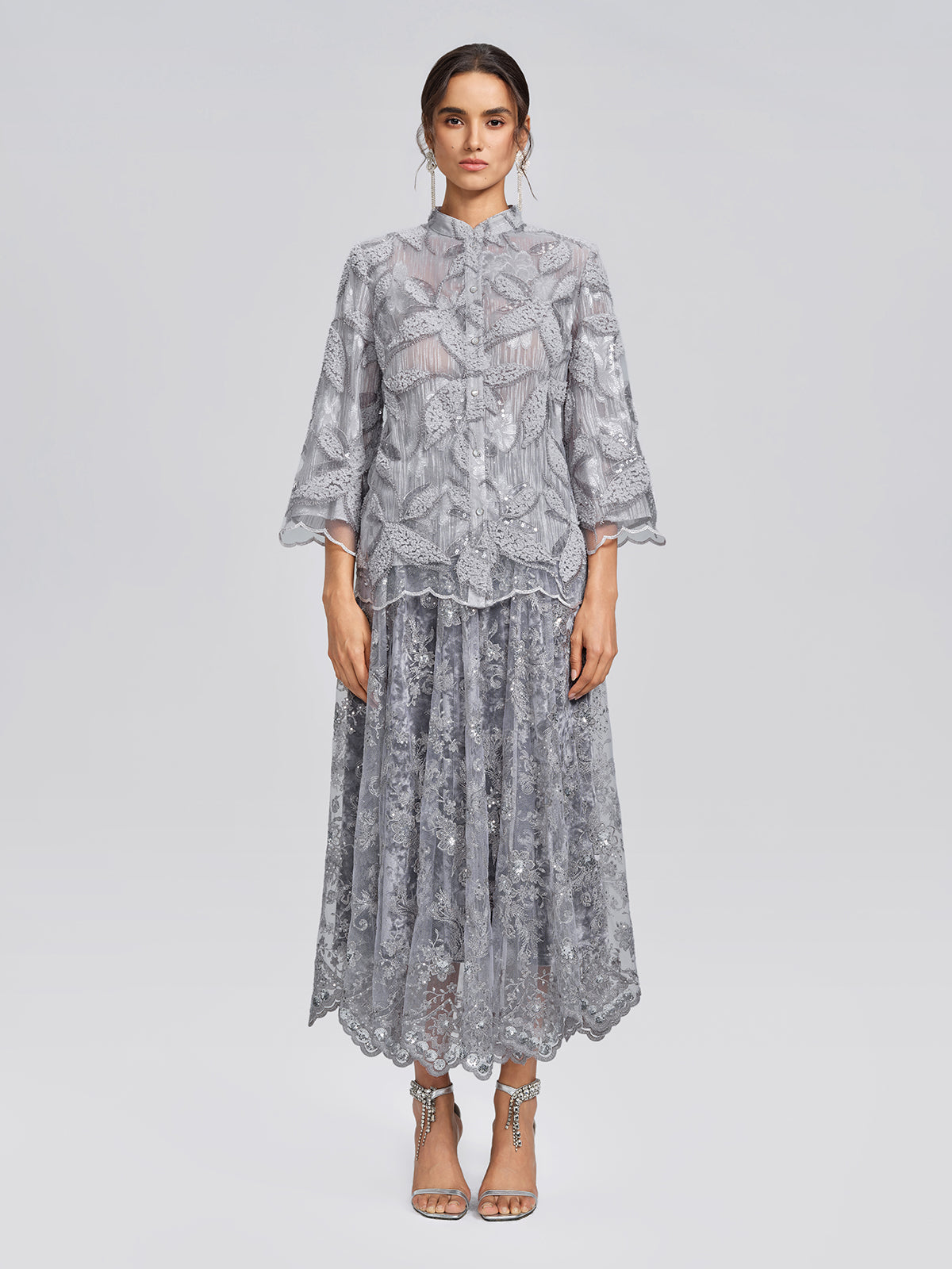 Embroidered Lace Sequin A-Line Skirt