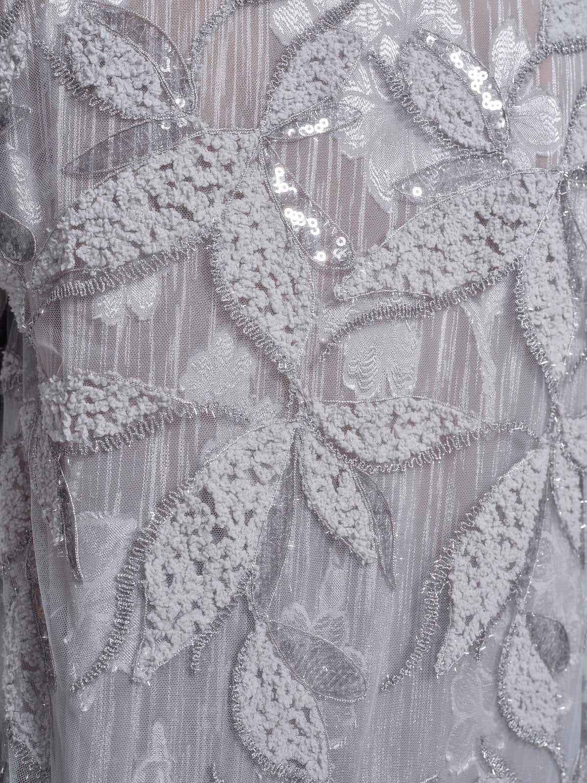 Mesh Leaf Embroidery Mandarin Collar Blouse