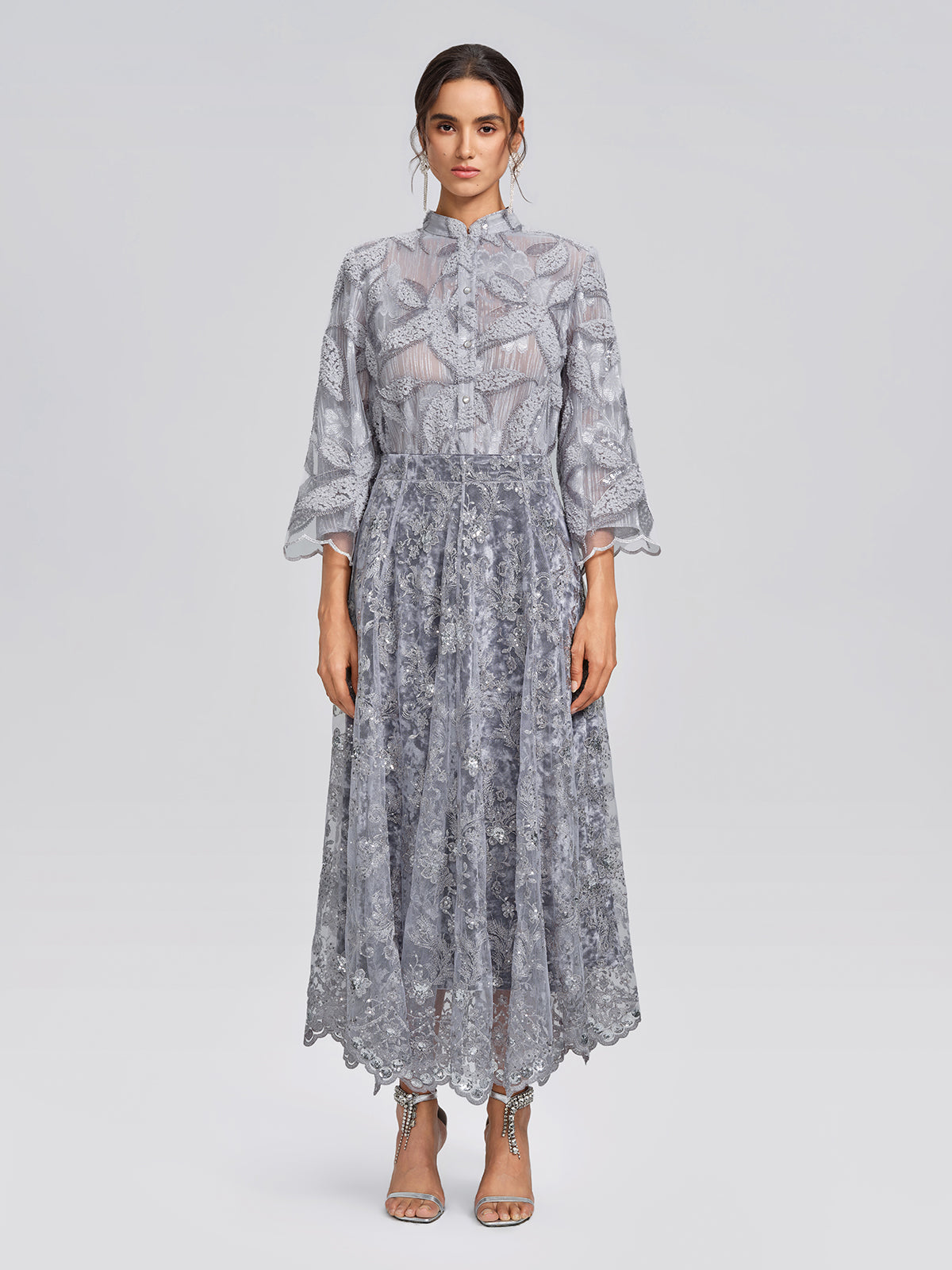 Embroidered Lace Sequin A-Line Skirt