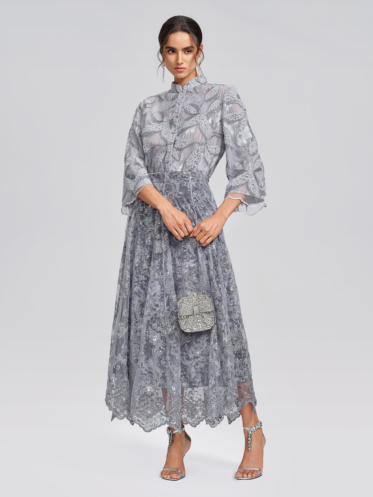 Embroidered Lace Sequin A-Line Skirt