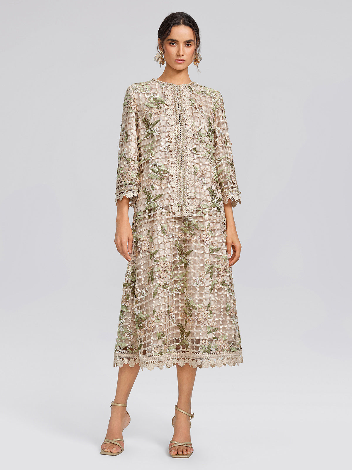 Grid Lace Floral Applique Jacket