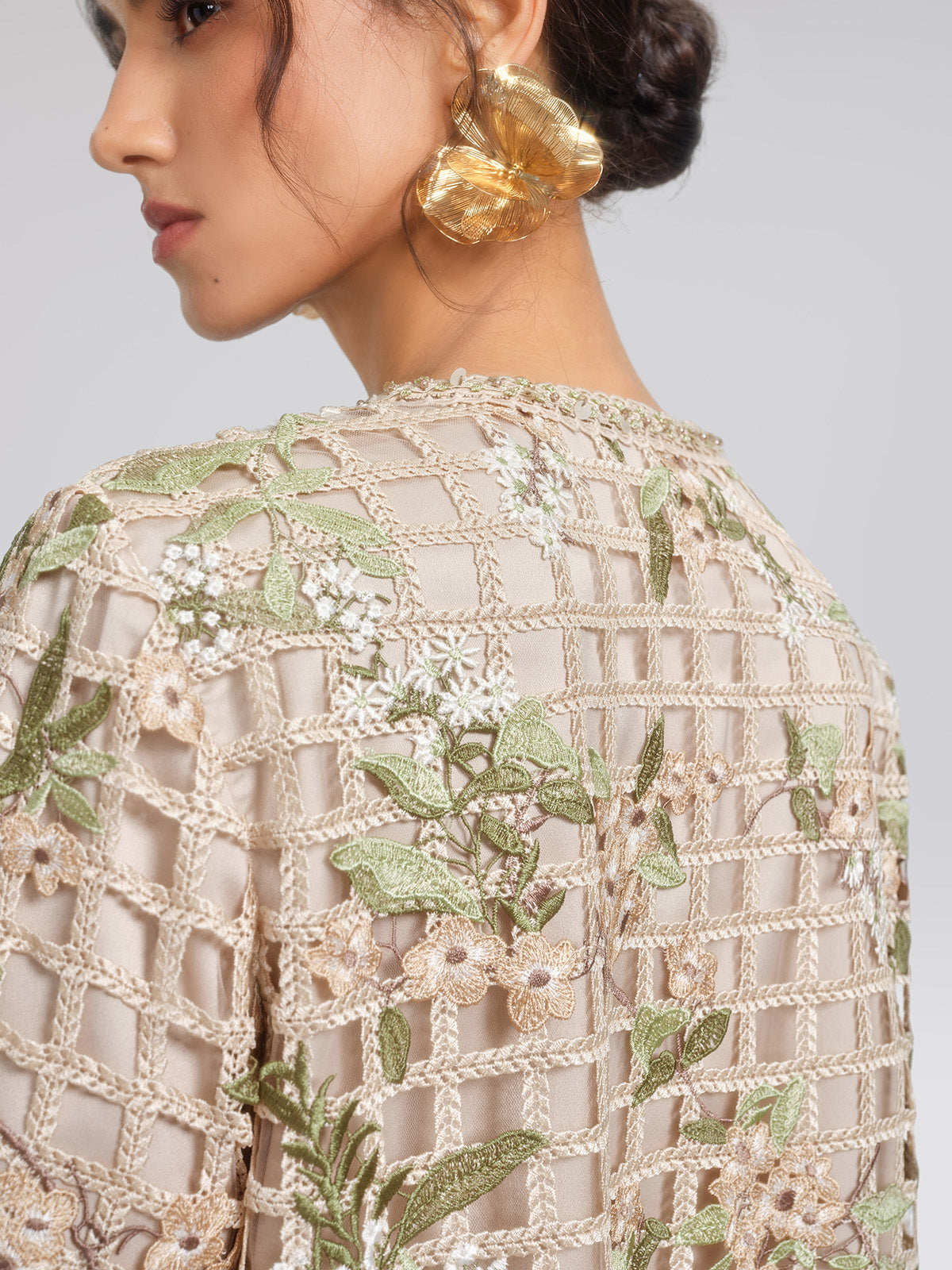 Grid Lace Floral Applique Jacket