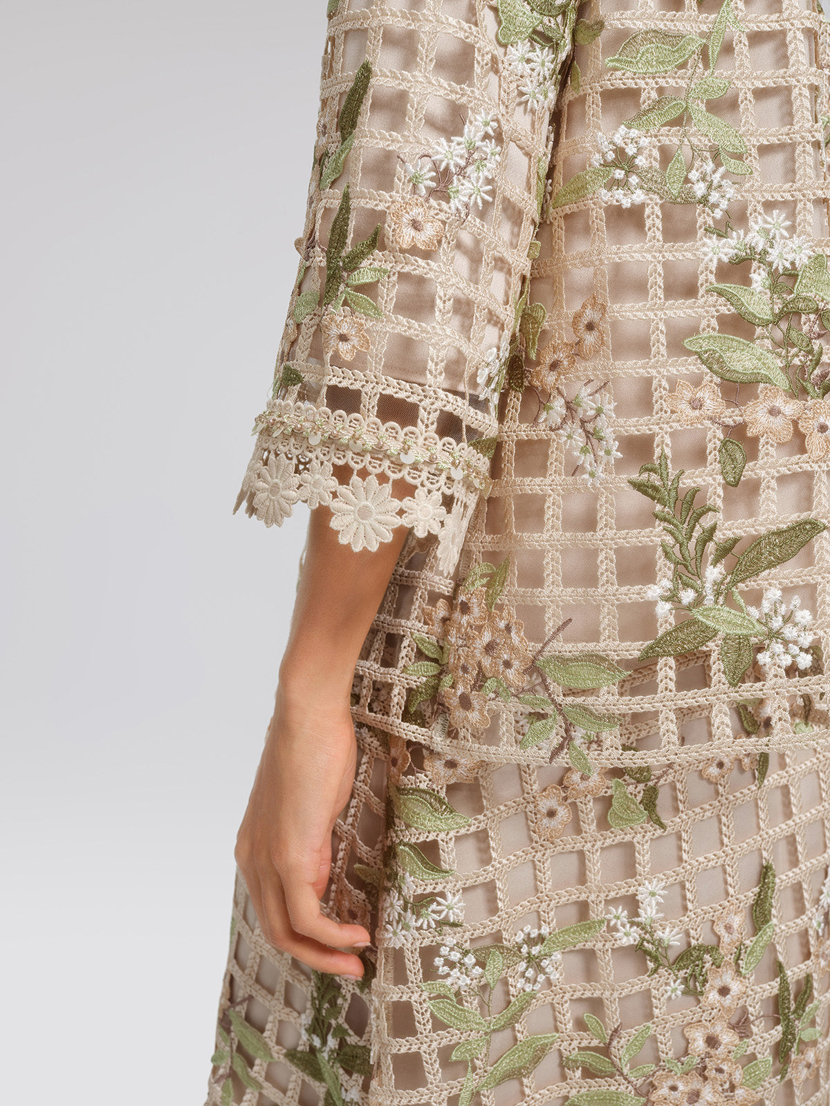 Grid Lace Floral Applique Jacket