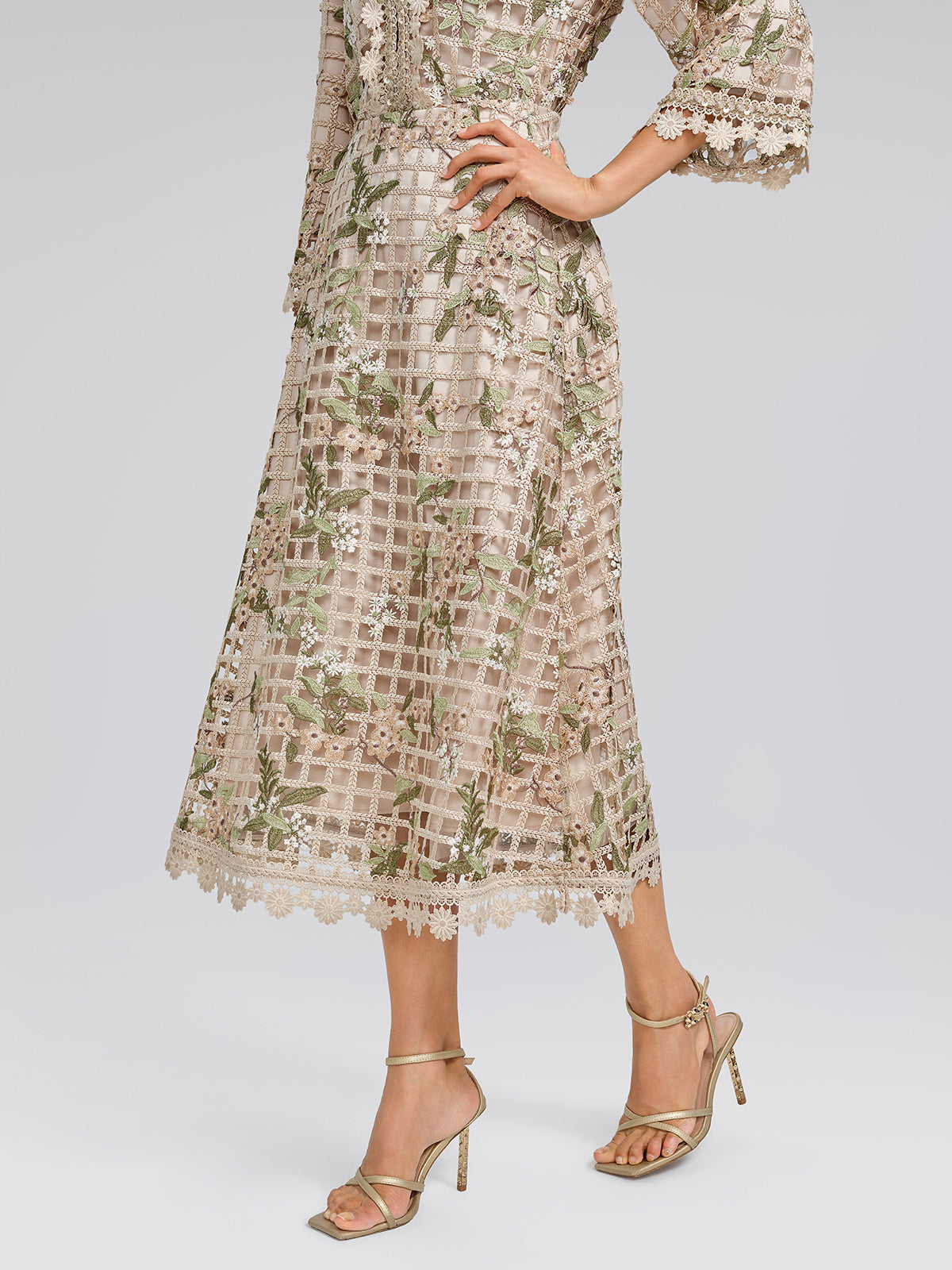 Grid Lace Floral Applique Skirt