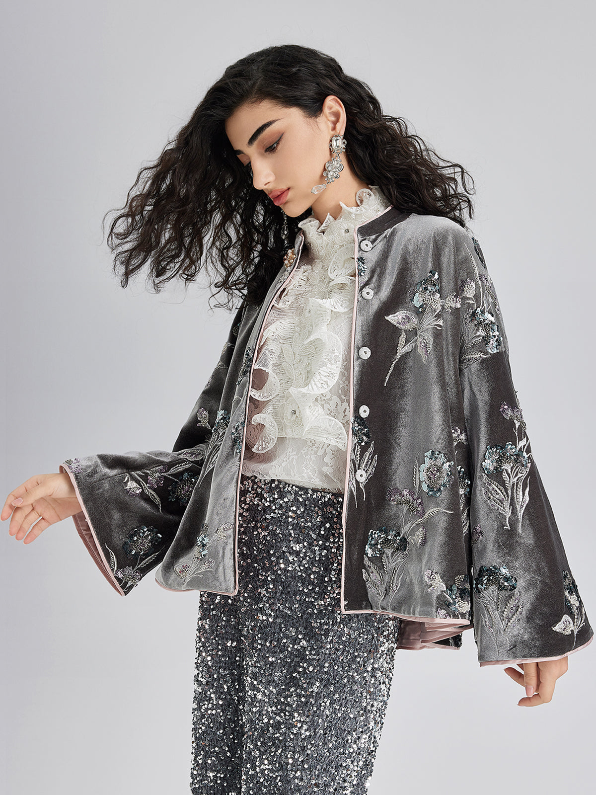 French Velvet Beaded Embroidered Cape Coat