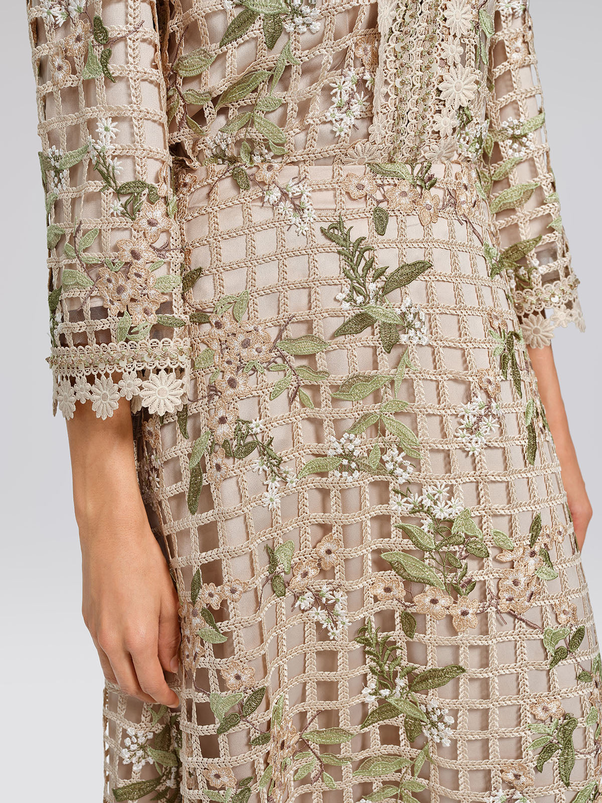 Grid Lace Floral Applique Skirt
