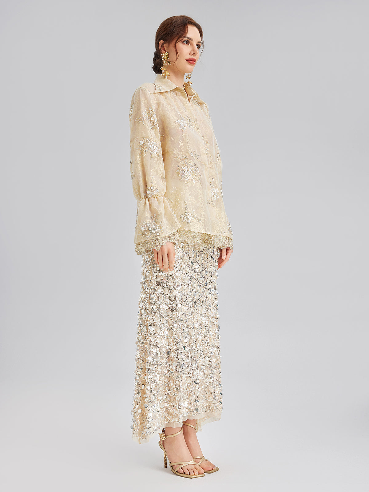 Final Sale | Sequin Bead Embroidered Organza Blouse