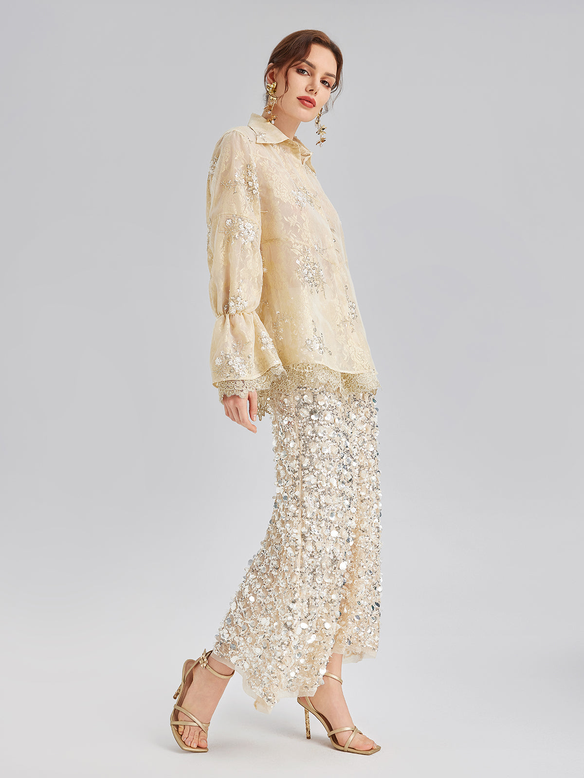 Final Sale | Sequin Bead Embroidered Organza Blouse