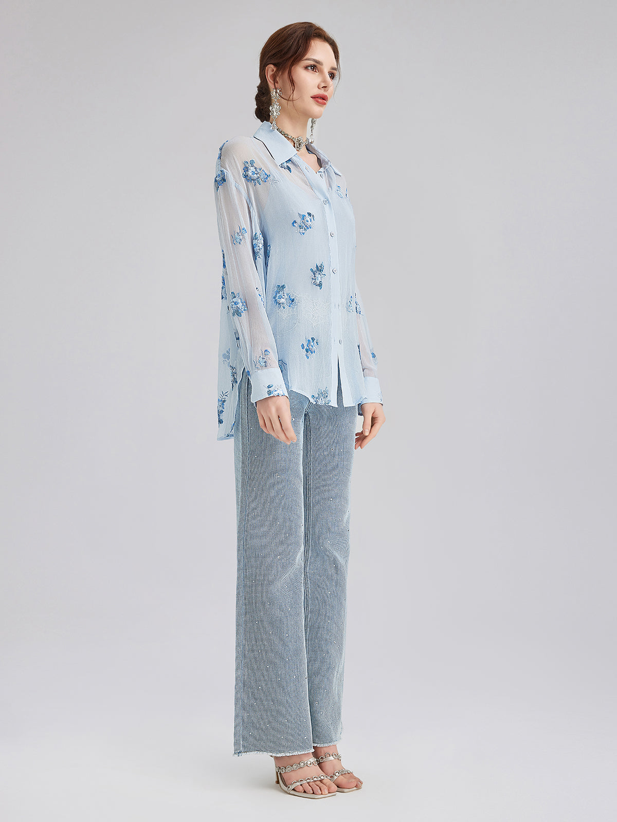 Silk Floral Embroidered Shirt