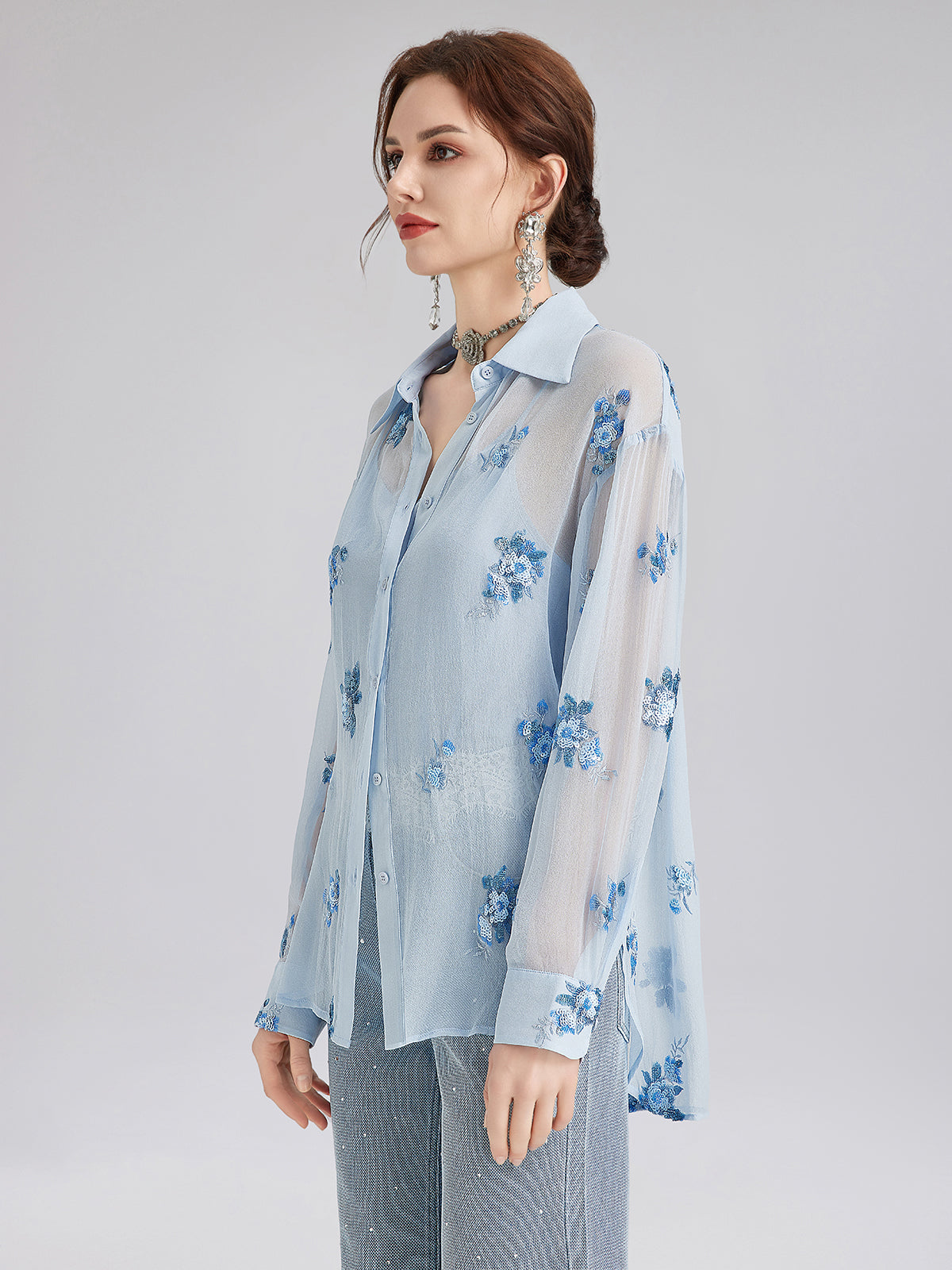 Final Sale | Silk Floral Embroidered Shirt