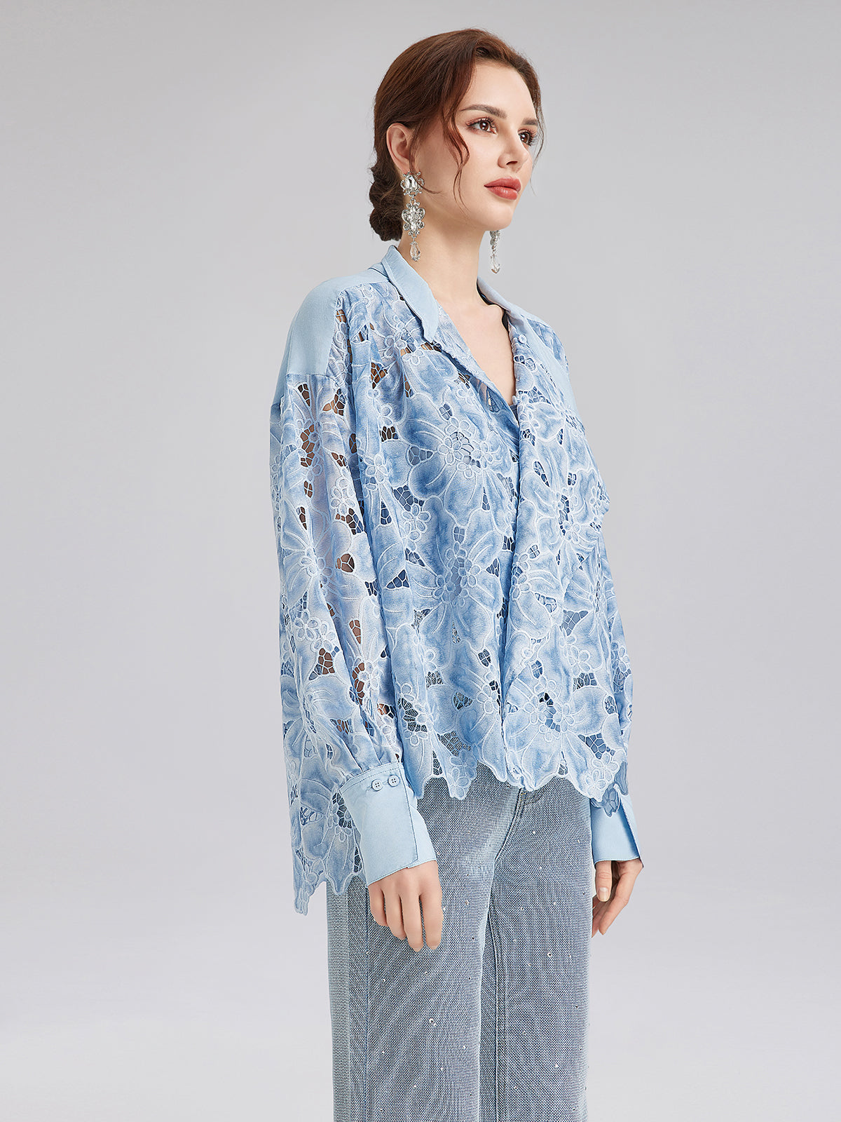 Final Sale | Asymmetrical Collar Dyed Floral Shirt