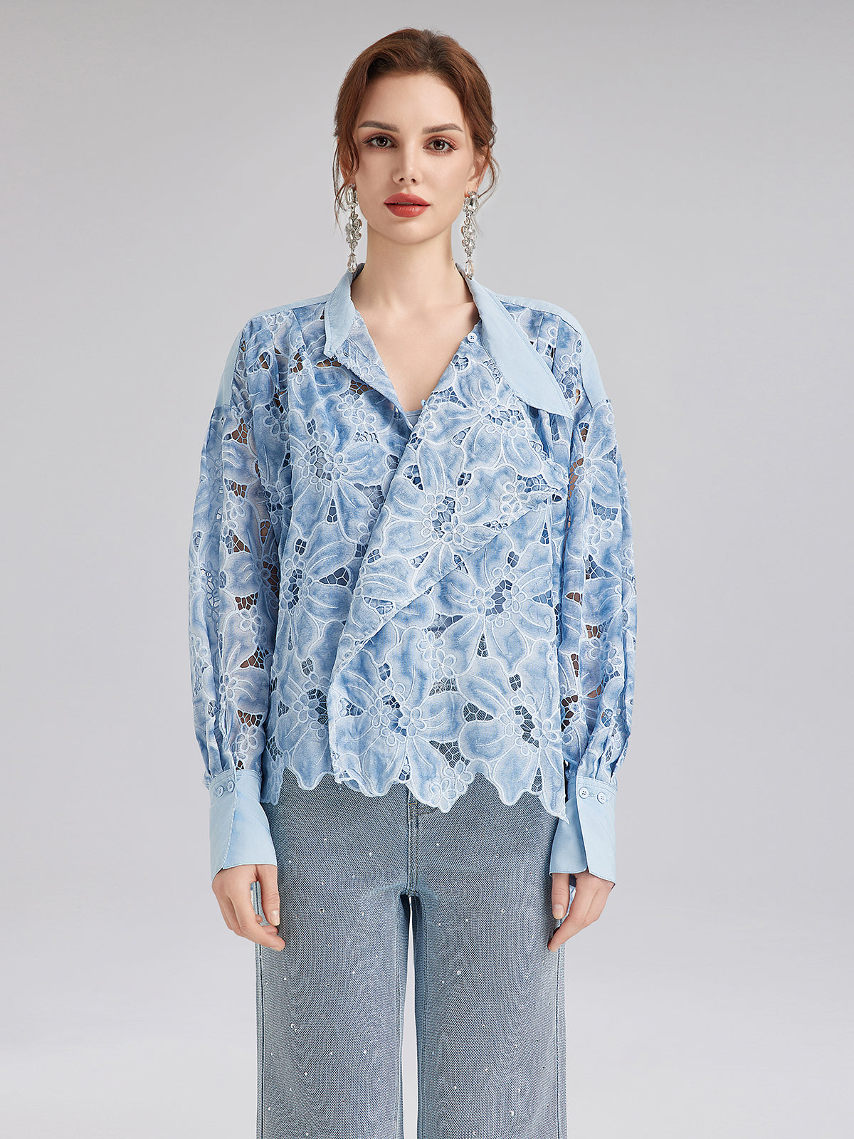 Final Sale | Asymmetrical Collar Dyed Floral Shirt