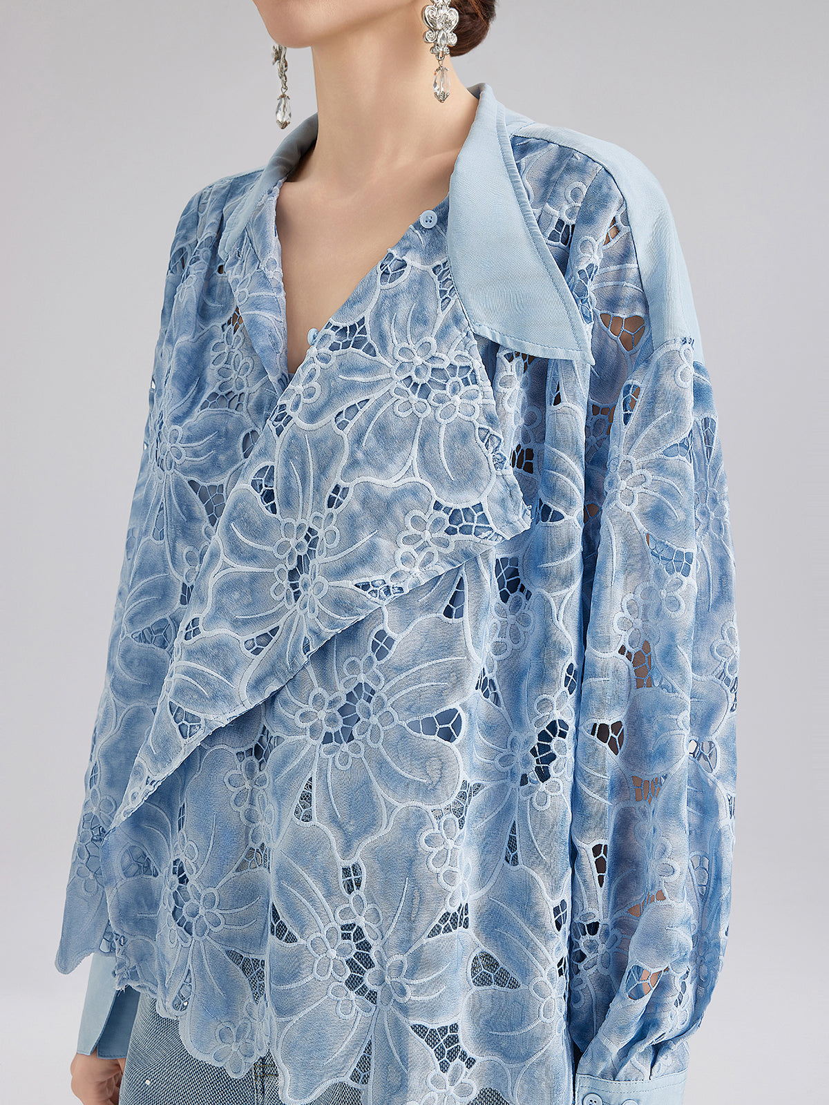 Final Sale | Asymmetrical Collar Dyed Floral Shirt