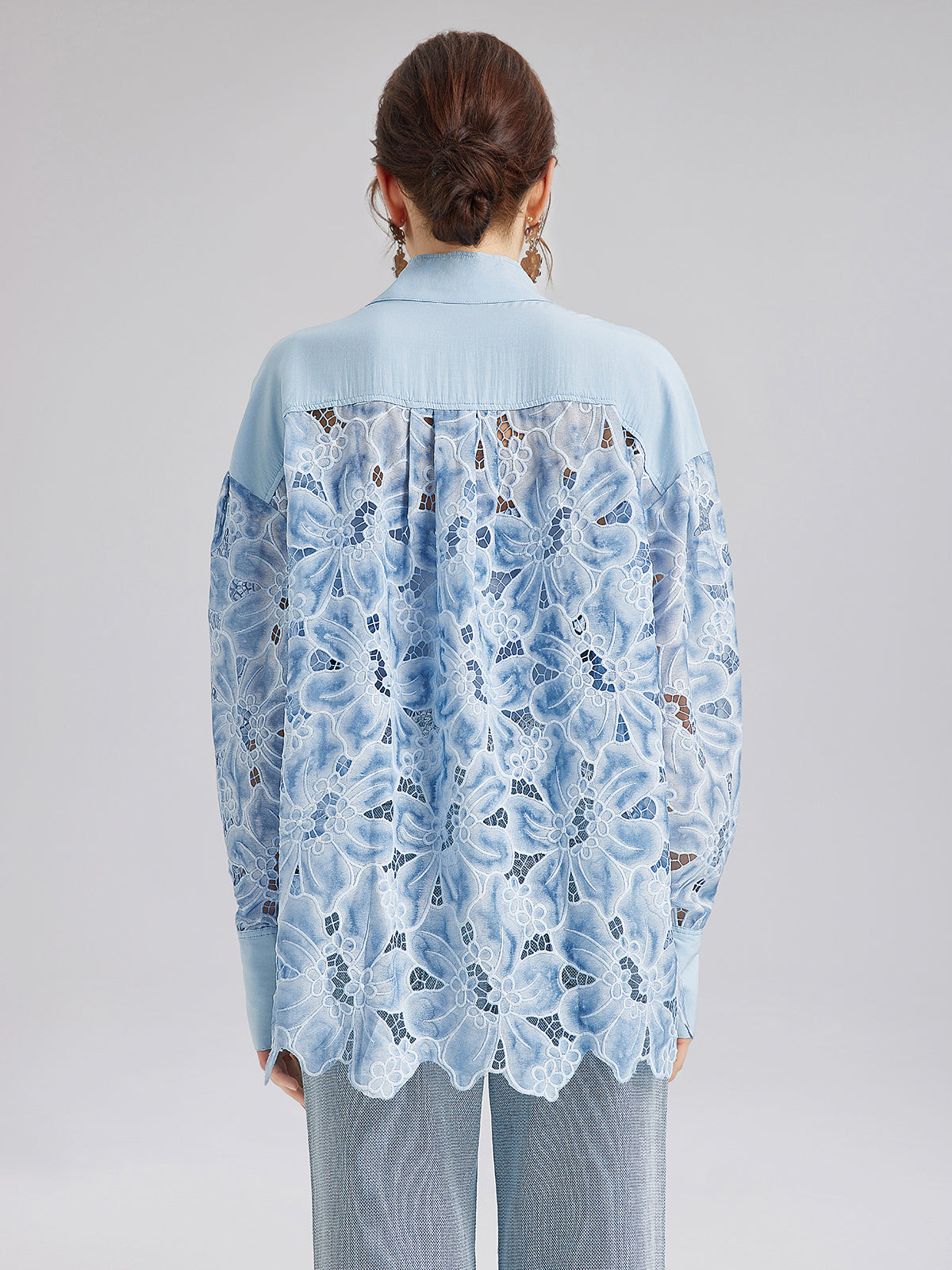 Asymmetrical Collar Dyed Floral Shirt