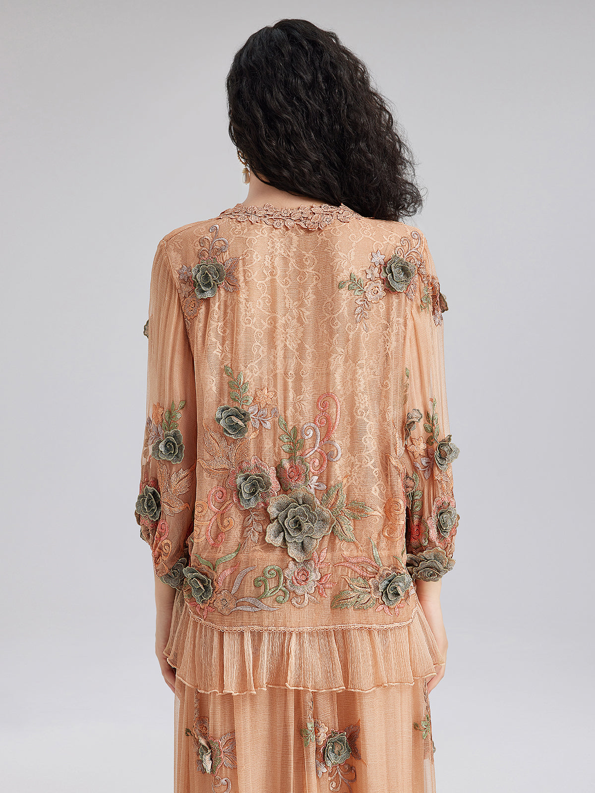 Handcrafted 3D Floral Silk Top