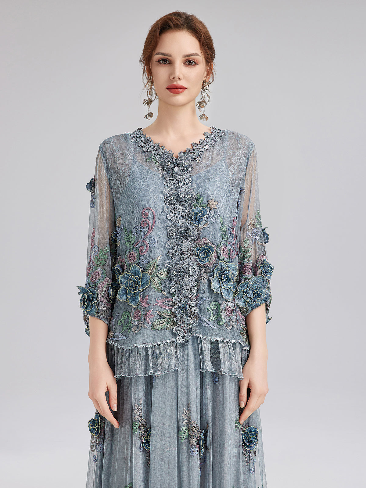 Handcrafted 3D Floral Silk Top
