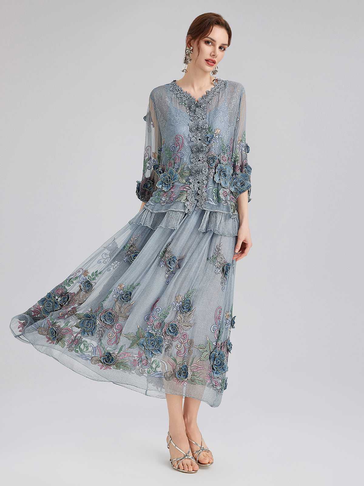 Women's embroidered lace dress elegant style
