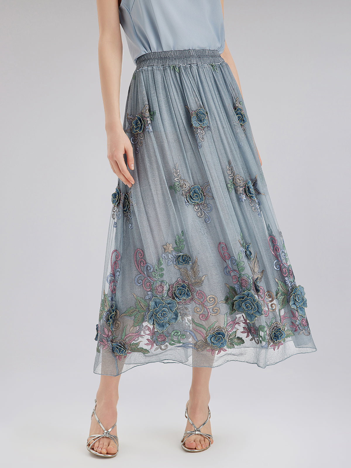 Handcrafted 3D Floral Silk Skirt